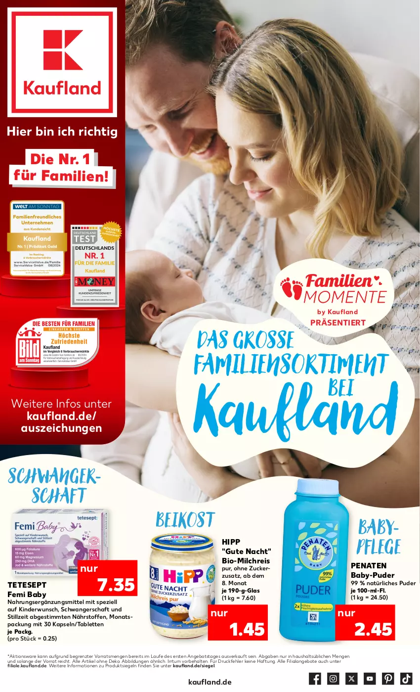 Aktueller Prospekt Kaufland - Das große Familiensortiment - von 10.10 bis 06.11.2024 - strona 1 - produkty: angebot, angebote, bio, eis, hipp, Kinder, milch, milchreis, penaten, reis, Spezi, tablet, tablett, Tablette, Ti, ZTE, zucker