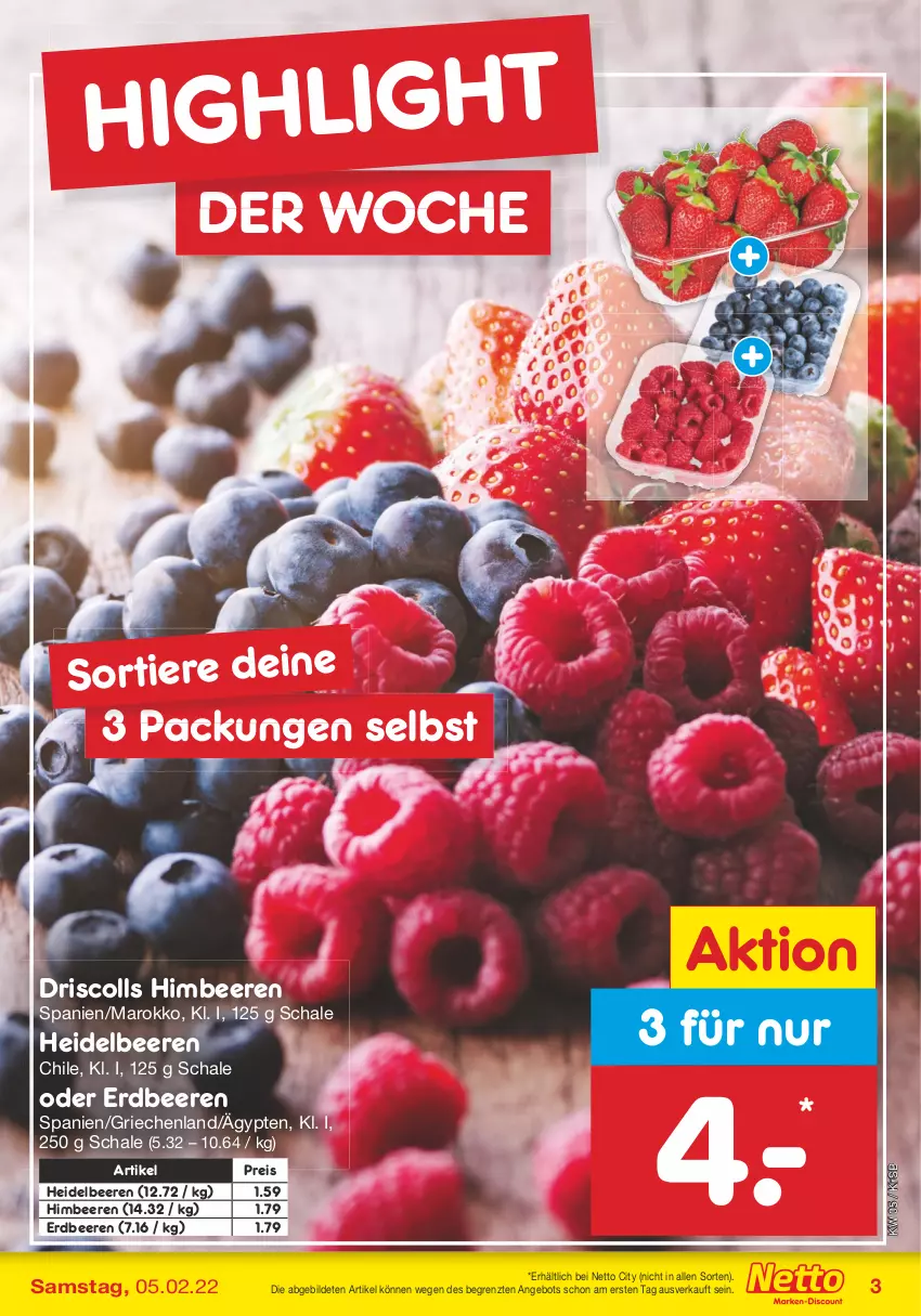 Aktueller Prospekt Netto Marken-Discount - Filial-Angebote - von 31.01 bis 05.02.2022 - strona 3 - produkty: angebot, beere, beeren, eis, erdbeere, erdbeeren, heidelbeere, heidelbeeren, himbeer, himbeere, himbeeren, reis, Schal, Schale, Ti, Tiere, ZTE