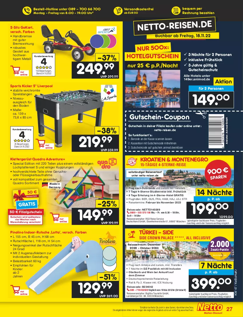 Aktueller Prospekt Netto Marken-Discount - Filial-Angebote - von 21.11 bis 26.11.2022 - strona 27 - produkty: angebot, Aufkleber, Berger, buch, coupon, eimer, eis, elle, Germ, gsw, gutschein, HP, Kinder, kleber, korb, latte, LG, monte, ndk, nivea, obst, pool, quad, Quadro, reis, reiseveranstalter, reiseverlauf, Sport, Ti, uhr, versandkostenfrei, wein, ZTE