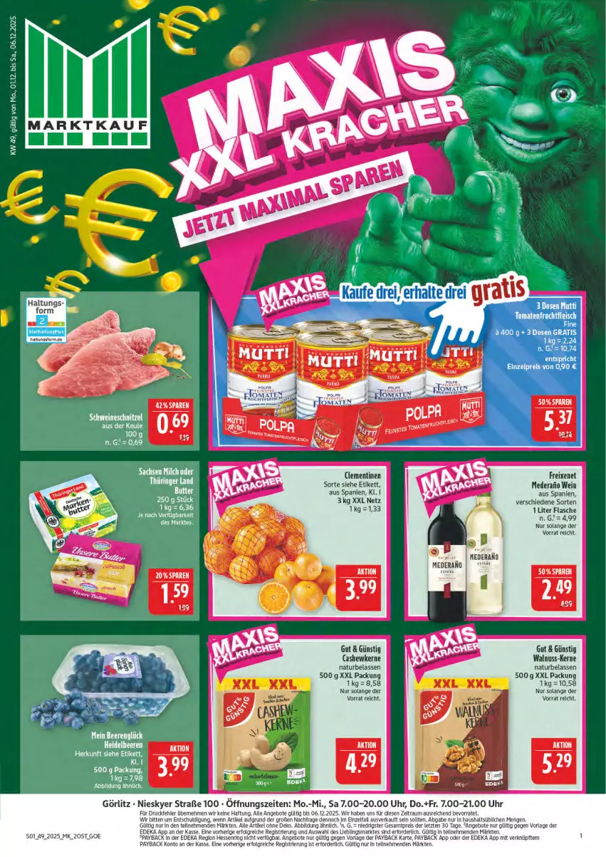 Aktueller Prospekt Marktkauf - Prospekt - von 30.11 bis 06.12.2025 - strona 1 - produkty: angebot, angebote, beere, beeren, Cashew, cashewkerne, clementinen, deka, eis, flasche, freixenet, heidelbeere, heidelbeeren, LG, natur, nuss, payback, reis, ring, Ti, uhr, walnuss, wein, ZTE