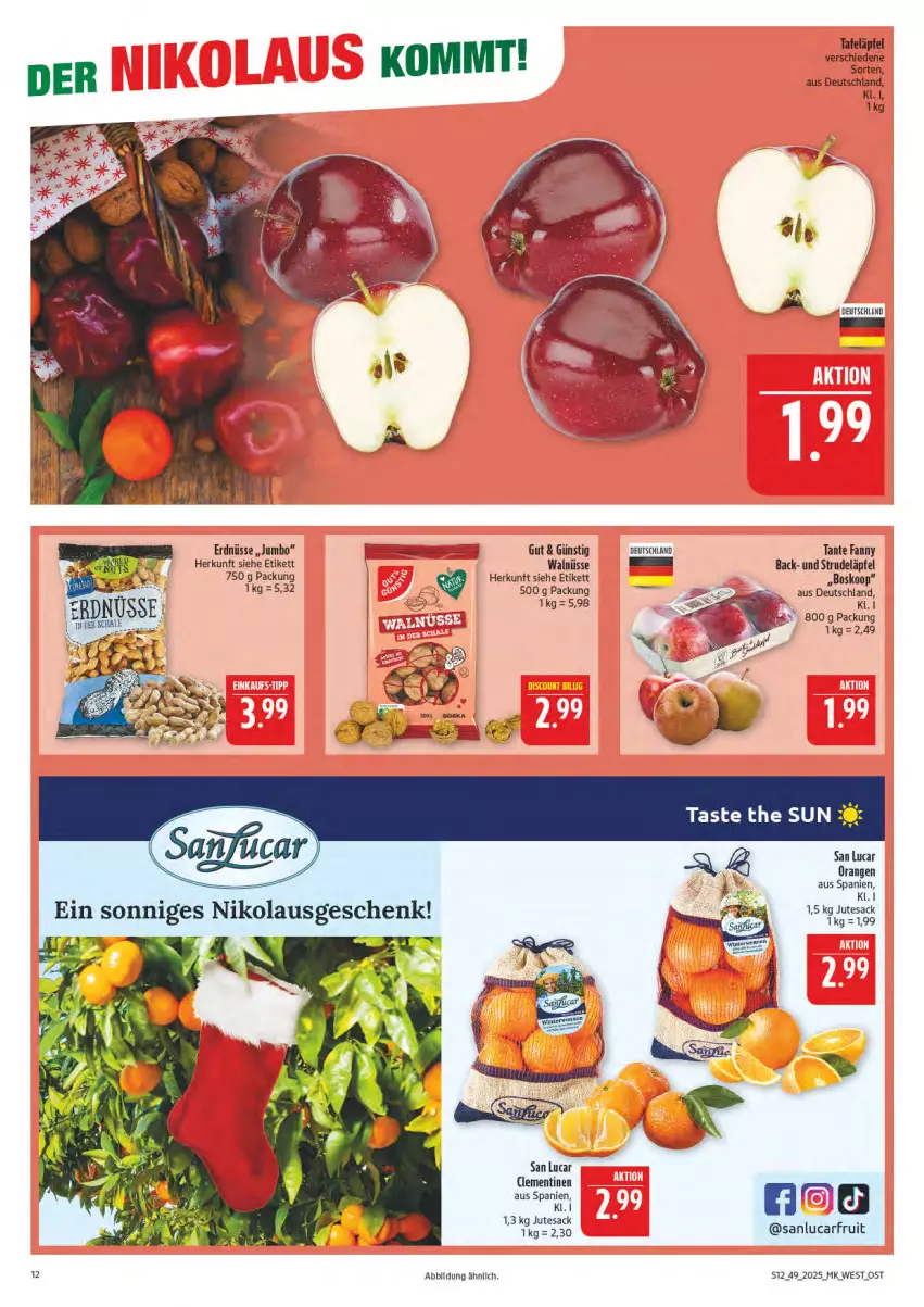 Aktueller Prospekt Marktkauf - Prospekt - von 30.11 bis 06.12.2025 - strona 12 - produkty: clementinen, erdnüsse, jumbo, orange, orangen, sac, Strudel, tafeläpfel, tante fanny, tesa, Ti