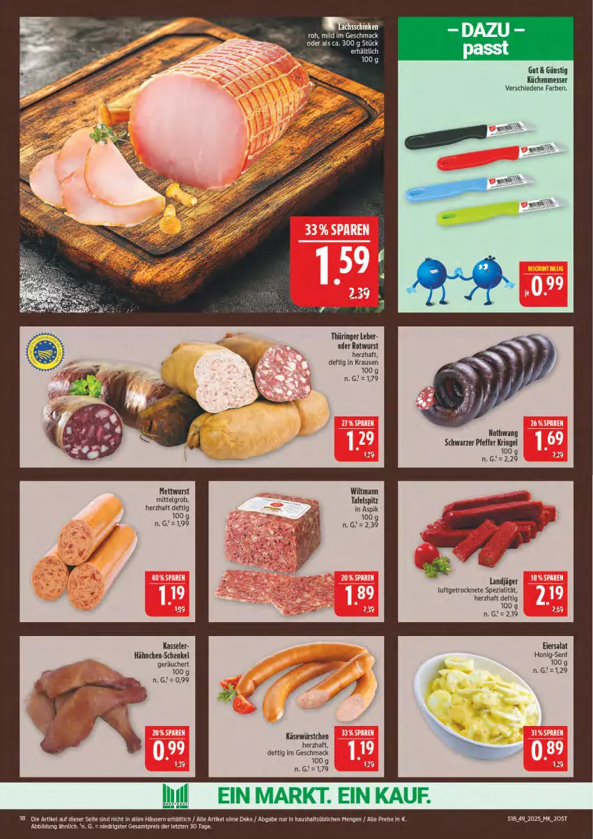Aktueller Prospekt Marktkauf - Prospekt - von 30.11 bis 06.12.2025 - strona 18 - produkty: eier, eiersalat, eis, hähnchen-schenkel, henkel, honig, Honig-Senf, Käse, kasseler, küche, Küchen, landjäger, LG, mac, messer, Mett, mettwurst, pfeffer, reis, ring, Rotwurst, salat, schenkel, senf, Spezi, tafelspitz, Ti, wiltmann, wurst, würstchen, ZTE