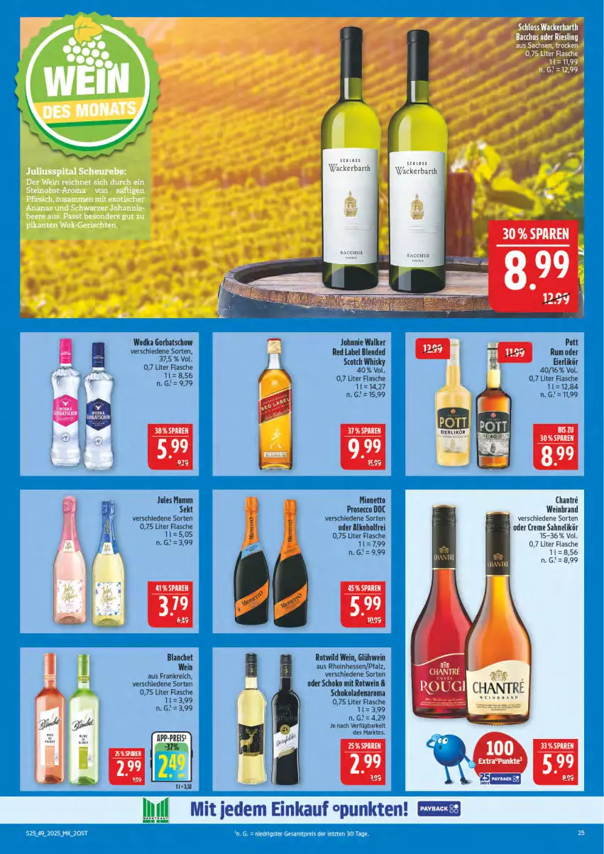 Aktueller Prospekt Marktkauf - Prospekt - von 30.11 bis 06.12.2025 - strona 25 - produkty: alkohol, blended scotch, blended scotch whisky, creme, ecco, eier, eierlikör, eis, flasche, Glühwein, Gorbatschow, johnnie walker, jules mumm, likör, mionetto, mumm, prosecco, reis, rotwein, rum, sahne, schoko, schokolade, schokoladen, scotch, scotch whisky, sekt, wein, weinbrand, whisky, Wild, wodka, ZTE