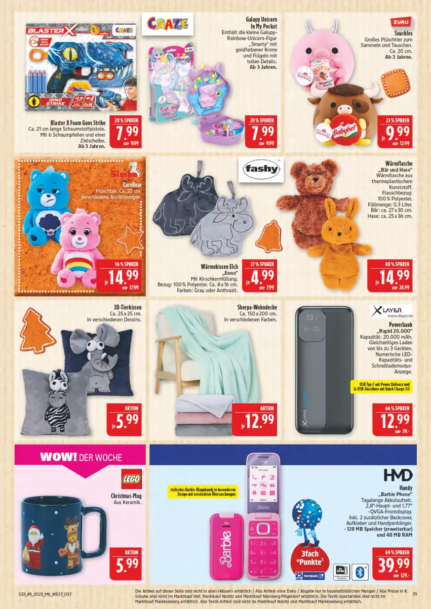 Aktueller Prospekt Marktkauf - Prospekt - von 30.11 bis 06.12.2025 - strona 33 - produkty: akku, Anhänger, asti, Aufkleber, Bank, decke, eis, Elan, flasche, Handy, kirsch, kissen, kleber, krone, leine, Plüsch, powerbank, reis, rwe, schuhe, snack, Sport, Ti, tisch, usb
