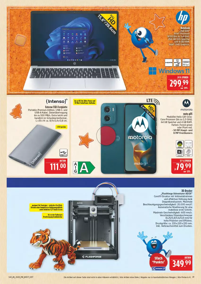 Aktueller Prospekt Marktkauf - Prospekt - von 30.11 bis 06.12.2025 - strona 41 - produkty: akku, auto, drucker, eis, festplatte, frontkamera, intenso, kamera, latte, messer, motorola, Rauch, reis, ssd, Ti, tisch, usb