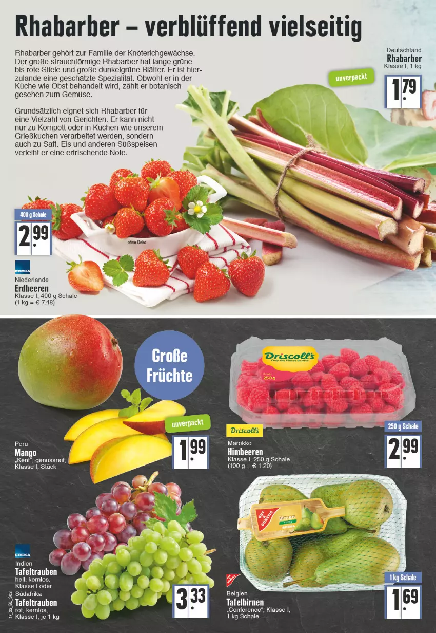 Aktueller Prospekt Edeka - Angebote der Woche - von 25.04 bis 30.04.2022 - strona 2 - produkty: beere, beeren, Birnen, eis, erdbeere, erdbeeren, erde, küche, kuchen, LG, mango, nuss, obst, Rauch, rhabarber, saft, Schal, Schale, Spezi, tafelbirnen, tafeltrauben, Ti, trauben, ZTE