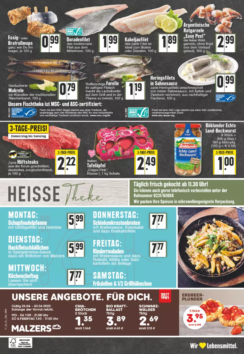 Aktueller Prospekt Edeka - Angebote der Woche - von 25.04 bis 30.04.2022 - strona 24 - produkty: aeg, angebot, angebote, apfel, bio, böklunder, braten, brötchen, chia, creme, dell, eier, eis, elle, ente, filet, filets, fisch, fische, Fischer, fleisch, forelle, grill, grillhähnchen, hering, Herings, heringsfilets, hüftsteak, hüftsteaks, jungbullen, kabeljaufilet, kartoffel, kartoffeln, kraft, Kraut, krautsalat, lachs, lebensmittel, mac, Makrele, malz, nero, pfanne, Plunder, reis, rel, ring, saft, sahne, salat, sauce, Schal, Schale, Schere, schnitten, spargel, steak, steaks, tee, telefon, Ti, uhr, und gemüse, zwiebel, zwiebeln