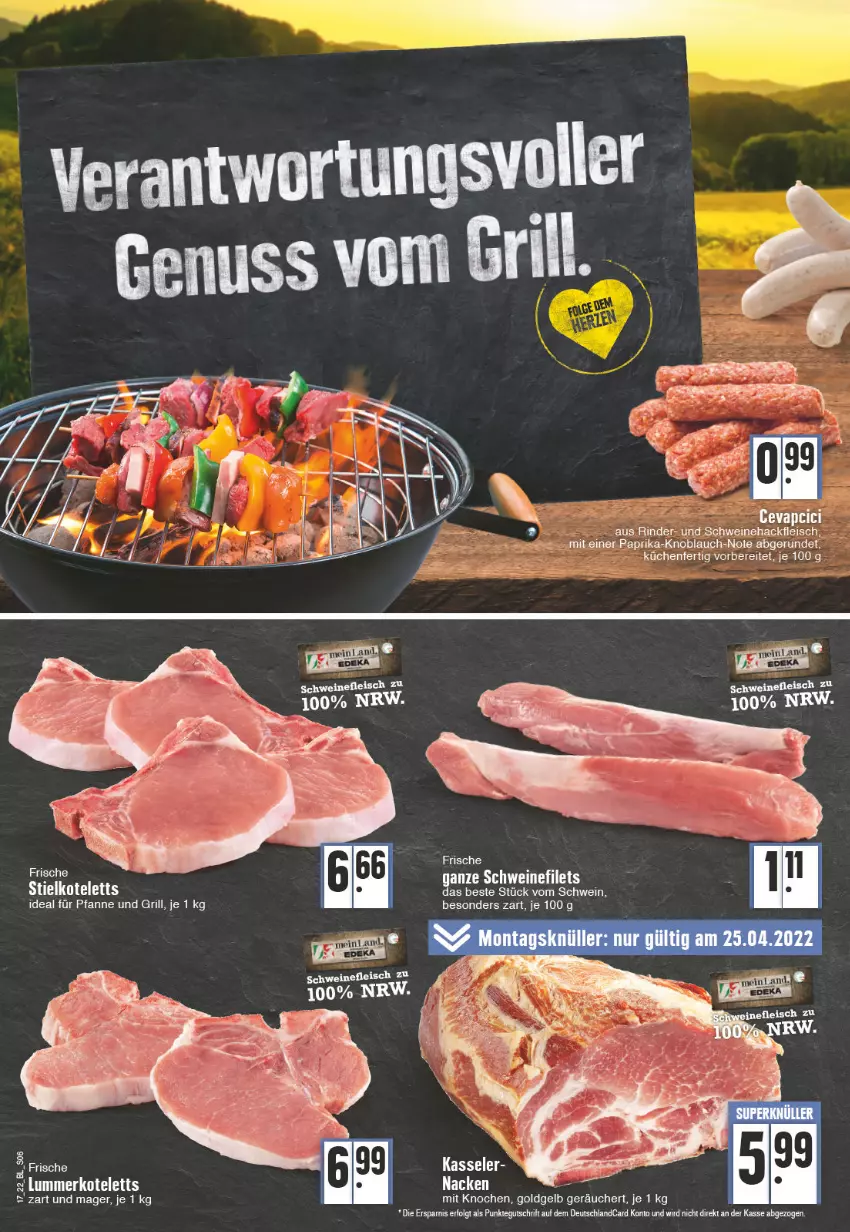 Aktueller Prospekt Edeka - Angebote der Woche - von 25.04 bis 30.04.2022 - strona 6 - produkty: deutschlandcard, eis, fleisch, grill, hackfleisch, kasseler, knoblauch, kotelett, küche, Küchen, LG, paprika, pfanne, rind, rinder, schwein, schweine, schweinefleisch, Schweinehackfleisch, tee, Ti, wein, weine