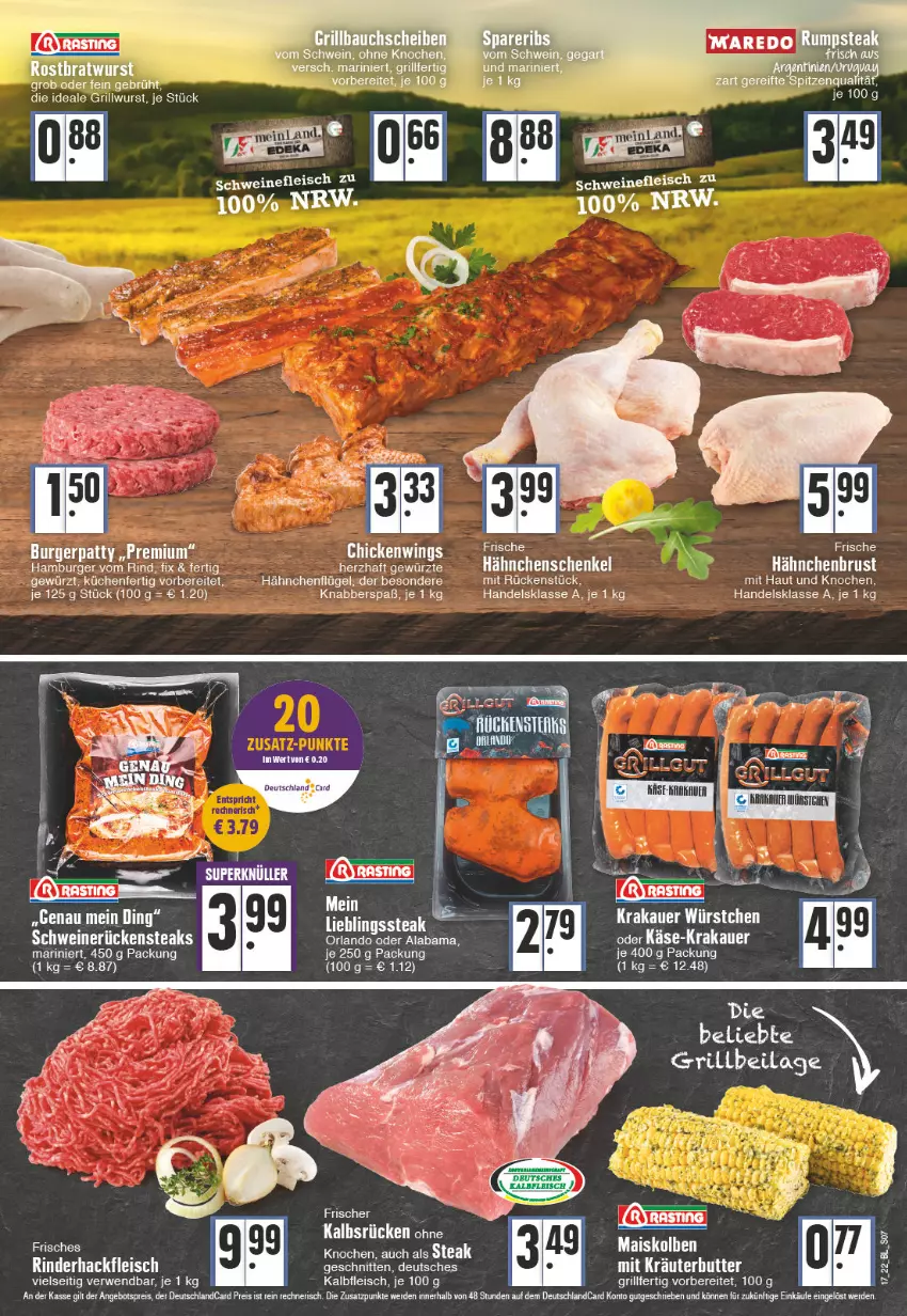 Aktueller Prospekt Edeka - Angebote der Woche - von 25.04 bis 30.04.2022 - strona 7 - produkty: angebot, angebotspreis, auer, burger, butter, deutschlandcard, eis, erde, fleisch, gewürz, grill, Grillwurst, hackfleisch, hähnchenbrust, hähnchenflügel, hähnchenschenkel, hamburger, henkel, Kalbfleisch, krakauer, kräuter, kräuterbutter, küche, Küchen, mais, reis, rind, rinder, rinderhackfleisch, Rückensteak, rückensteaks, rwe, schenkel, schnitten, schwein, schweine, schweinefleisch, schweinerücken, steak, steaks, Ti, wein, weine, wurst, würstchen, ZTE