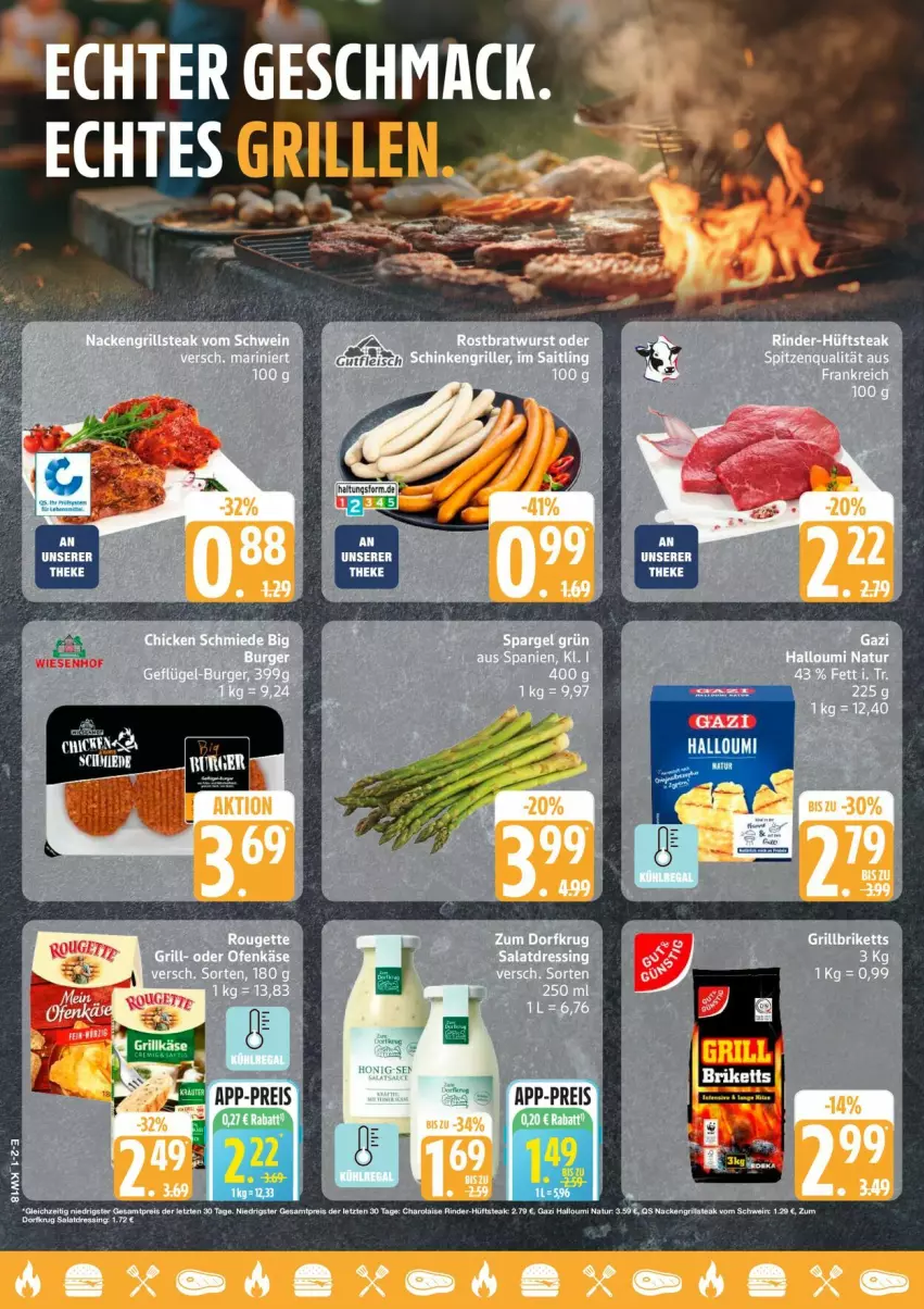 Aktueller Prospekt Edeka - Prospekte - von 27.04 bis 02.05.2026 - strona 2 - produkty: dressing, eis, grill, Halloumi, hüftsteak, Käse, natur, Ofen, Ofenkäse, reis, rind, rinder, salat, salatdressing, schinken, Schinkengriller, spargel, spargel grün, steak, tee, Zum Dorfkrug