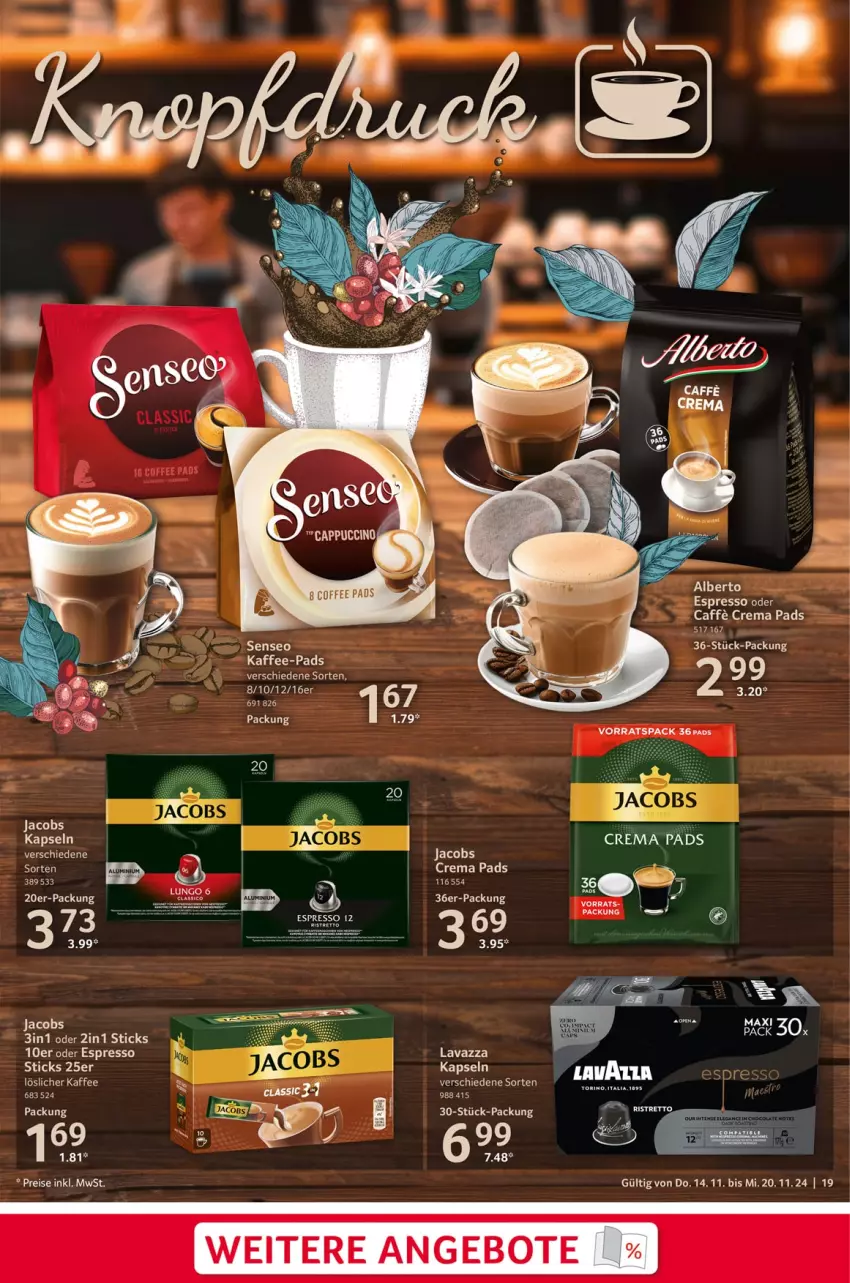 Aktueller Prospekt Selgros - Food - von 14.11 bis 20.11.2024 - strona 19 - produkty: angebot, angebote, Cars, crema pads, espresso, jacobs, lavazza, lungo, mam, oder espresso, rel, senseo, Ti