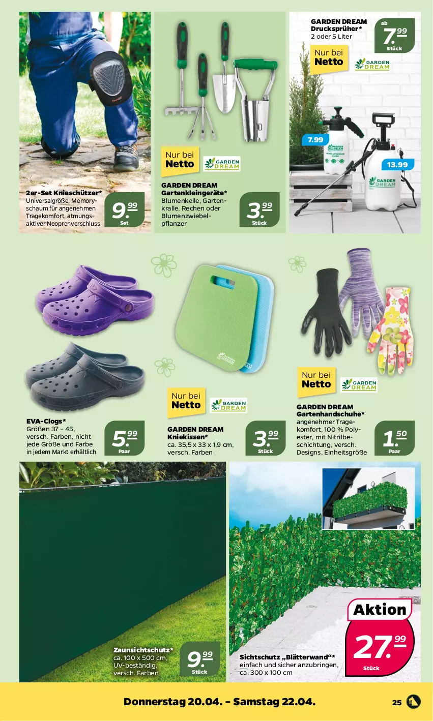 Aktueller Prospekt Netto - Woche 16 - von 17.04 bis 22.04.2023 - strona 25 - produkty: blume, blumen, Clogs, elle, Garten, handschuhe, kissen, Kniekissen, LG, pflanze, ring, schuhe, Schütze, Ti, zwiebel