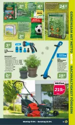 Gazetka promocyjna Netto - Woche 16 - Gazetka - ważna od 22.04 do 22.04.2023 - strona 19 - produkty: auto, blume, blumen, Brei, dünger, Gewächshaus, kübelpflanzen, LG, Mett, pflanze, pflanzen, rasen, rasenmäher, rasentrimmer, Reinigung, Schmetterling, Sport, Ti, tomate, tomaten, topf, Untersetzer, Wild