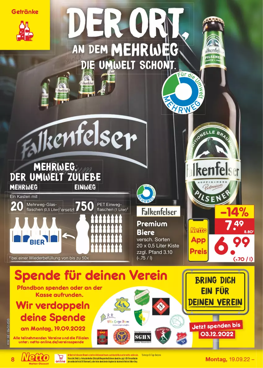 Aktueller Prospekt Netto Marken-Discount - Filial-Angebote - von 19.09 bis 24.09.2022 - strona 8 - produkty: bestpreis, bier, Biere, eis, flasche, getränk, getränke, glasflasche, ndk, reis, ring, rwe, Ti, versandkostenfrei