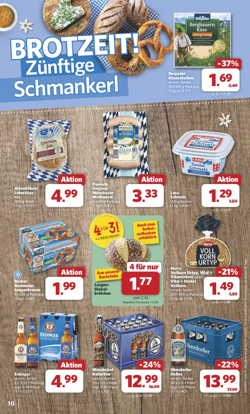 Aktueller Prospekt Combi - Prospekte - von 23.09 bis 28.09.2024 - strona 10 - produkty: Becher, bergader, bier, brot, brötchen, eier, eis, elle, erdinger, gin, Käse, käsescheiben, kellerbier, korn, leberkäs, leberkäse, malz, mönchshof, ponnath, reis, Schmalz, stube, Ti, urtyp, vita, Weißwurst, wurst, ZTE