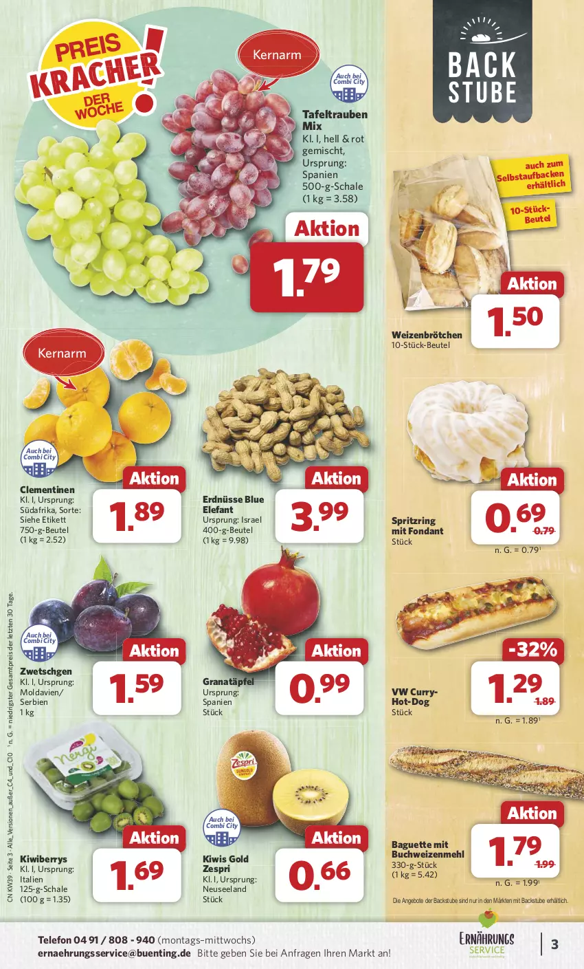 Aktueller Prospekt Combi - Prospekte - von 23.09 bis 28.09.2024 - strona 3 - produkty: angebot, angebote, baguette, beutel, brötchen, buch, clementinen, curry, eis, Elan, Elefant, erdnüsse, grana, Granatäpfel, kiwi, mehl, Rana, reis, ring, Schal, Schale, stube, tafeltrauben, telefon, Ti, trauben, weizenbrötchen, weizenmehl, zespri, ZTE