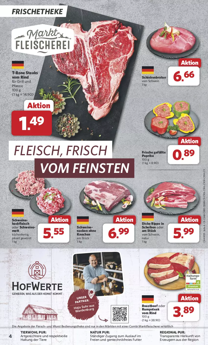 Aktueller Prospekt Combi - Prospekte - von 23.09 bis 28.09.2024 - strona 4 - produkty: angebot, angebote, beef, braten, eis, ente, fleisch, Fleischerei, für grill und pfanne, gewürz, grill, grill und pfanne, hackfleisch, küche, Küchen, Mett, natur, oder rumpsteak, paprika, pfanne, rind, roastbeef, rum, rumpsteak, Schere, schinken, schinkenbraten, schwein, schweine, steak, steaks, Ti, Tiere, und pfanne, wein, weine, wurst