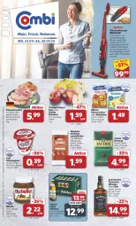 Gazetka promocyjna Combi - Prospekte - Gazetka - ważna od 28.09 do 28.09.2024 - strona 1 - produkty: akku, Becher, creme, eis, elle, flasche, fleisch, handstaubsauger, jack daniel, jack daniels, jacobs, jacobs krönung, joghur, joghurt, Käse, käsescheiben, kasseler, likör, milram, Nougatcreme, nuss, nutella, Reibekäse, Reinigung, reis, sahne, Sahnejoghurt, schinken, schwein, schweine, schweinefleisch, Spezi, staubsauger, tafeläpfel, teller, tennessee whiskey, Ti, tisch, veltins, wein, weine, whiskey, zott, ZTE