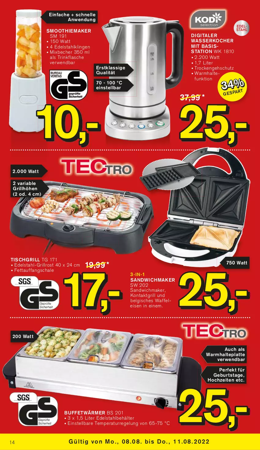 Aktueller Prospekt Kodi - Prospekte - von 06.08 bis 11.08.2022 - strona 14 - produkty: Becher, Behälter, edelstahl, eis, elle, flasche, grill, grillrost, Kocher, latte, LG, Ria, rwe, sandwich, Schal, Schale, smoothie, Ti, tisch, tischgrill, trinkflasche, Waffeleisen, wasser, wasserkocher