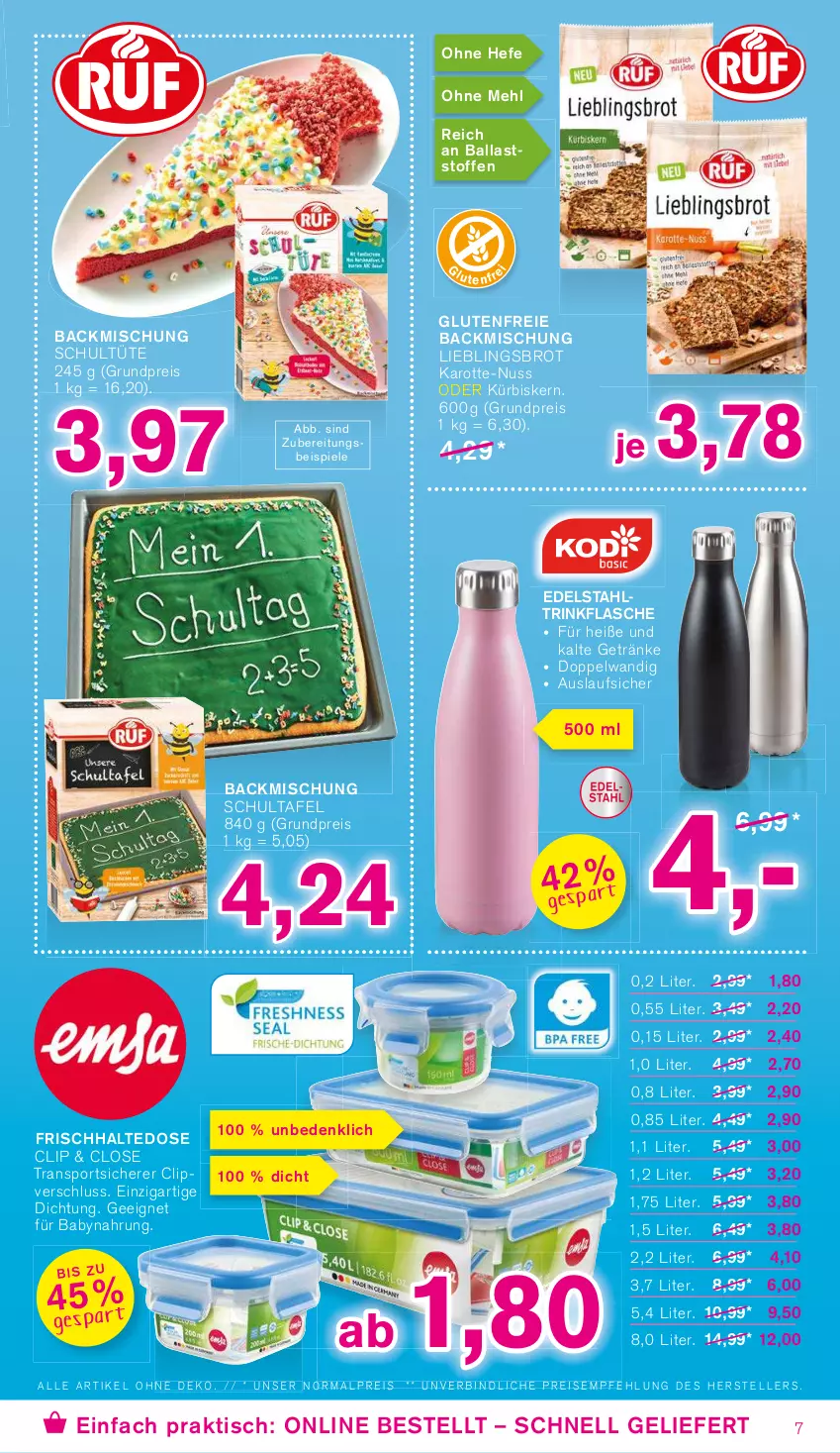 Aktueller Prospekt Kodi - Prospekte - von 06.08 bis 11.08.2022 - strona 7 - produkty: Babynahrung, backmischung, ball, brot, edelstahl, eis, elle, flasche, getränk, getränke, Hefe, Kürbis, mehl, nuss, reis, Spiele, Sport, teller, Ti, tisch, trinkflasche, Tüte