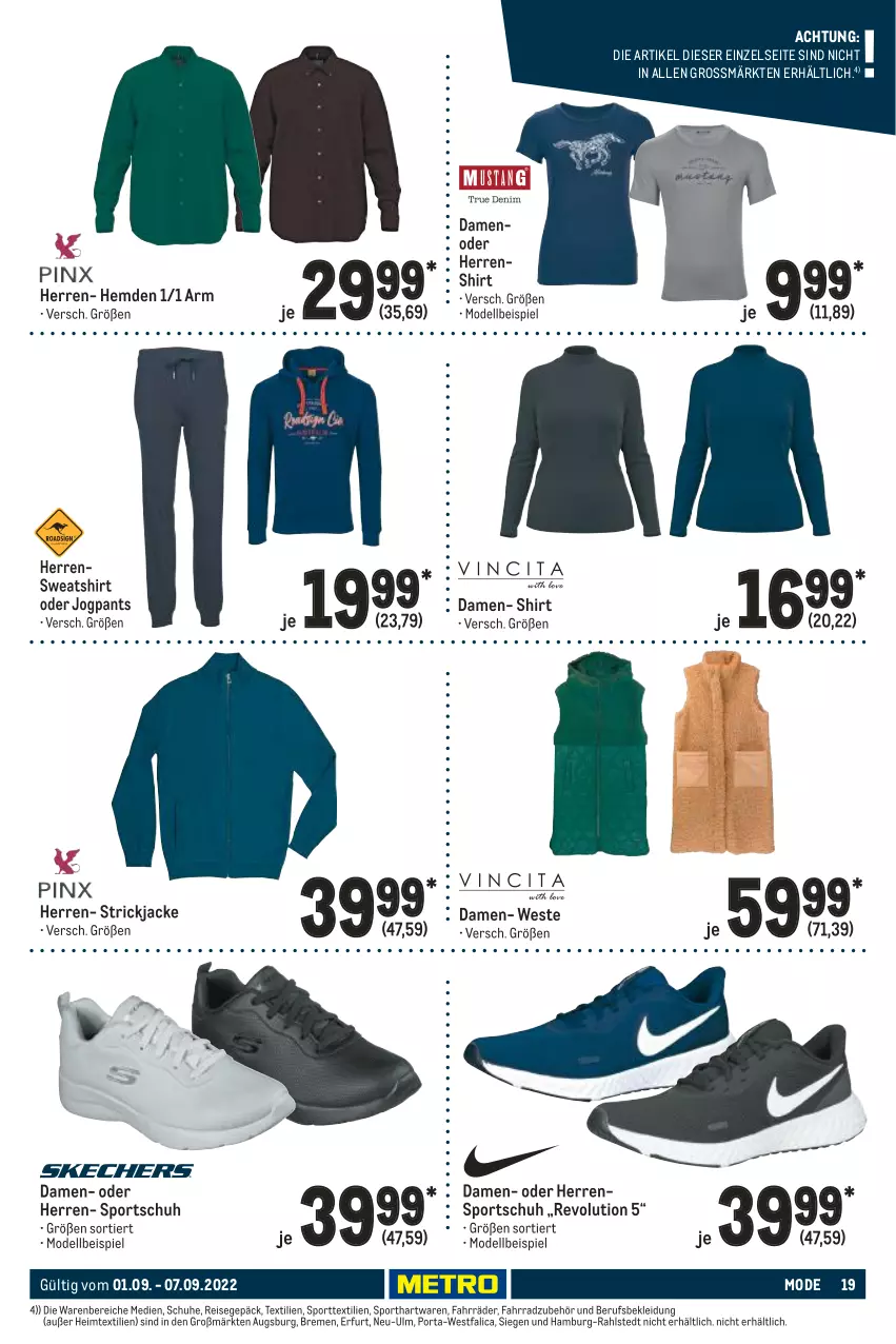 Aktueller Prospekt Metro - NonFood - von 01.09 bis 07.09.2022 - strona 19 - produkty: dell, eis, Fahrrad, heimtextilien, hemd, hemden, Jacke, Jogpants, kleid, Kleidung, Mode, Pants, reis, schuhe, shirt, Sport, Strickjacke, Sweatshirt, Ti, Weste