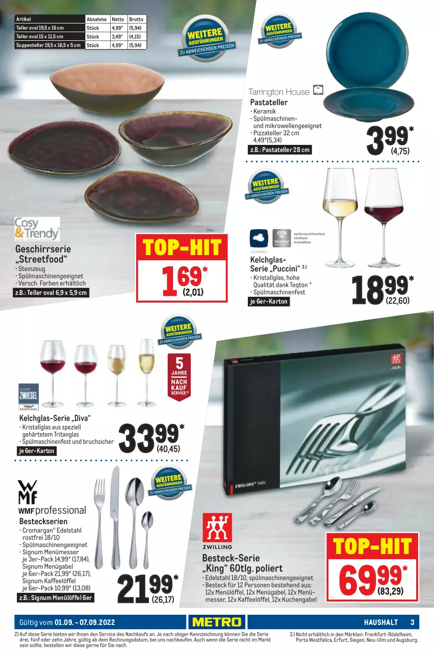 Aktueller Prospekt Metro - NonFood - von 01.09 bis 07.09.2022 - strona 3 - produkty: besteck, brut, cin, edelstahl, elle, ente, gabel, geschirr, Geschirrserie, kaffee, kuchen, LG, Löffel, messer, mikrowelle, pasta, pizza, Spezi, spülmaschinen, suppe, suppen, teller, Ti, top-hit