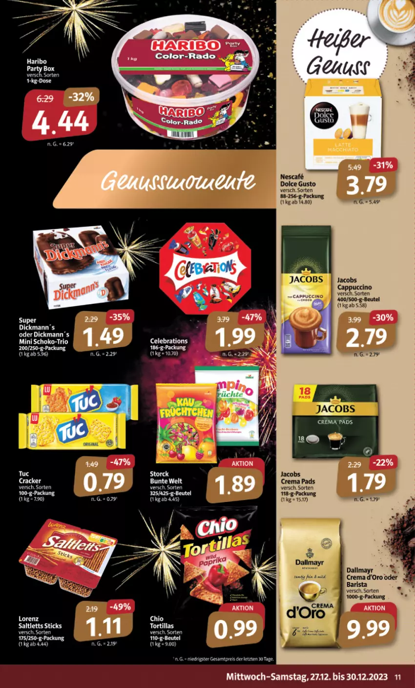 Aktueller Prospekt Markant - Prospekte - von 27.12 bis 30.12.2023 - strona 11 - produkty: beutel, Cap, cappuccino, cin, cracker, crema pads, dolce gusto, eis, jacobs, lorenz, nescafe, reis, saltletts, schoko, storck, Ti, tuc, ZTE