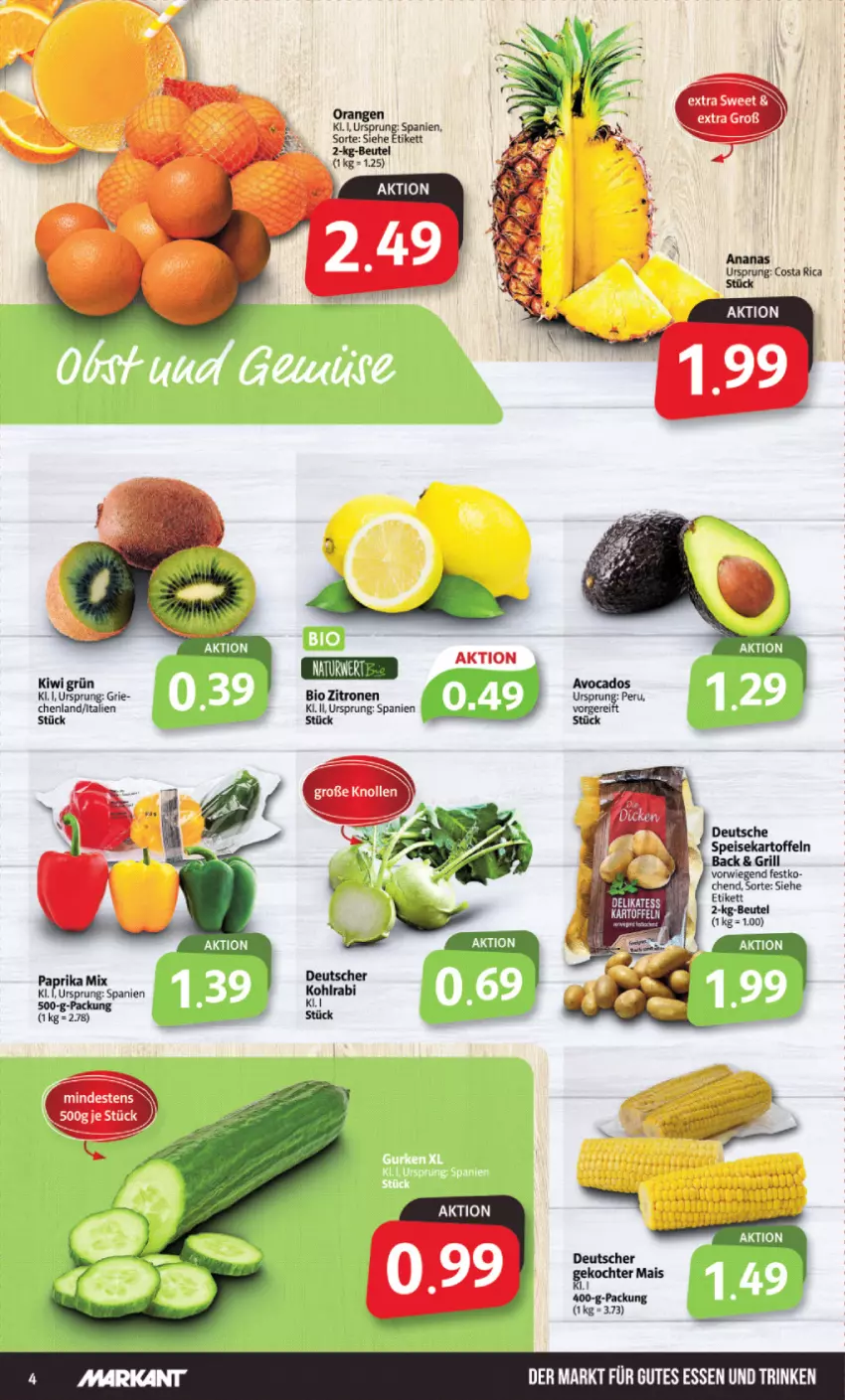 Aktueller Prospekt Markant - Prospekte - von 27.12 bis 30.12.2023 - strona 4 - produkty: ananas, avocado, avocados, beutel, bio, eis, grill, gutes essen, kartoffel, kartoffeln, kiwi, mais, speisekartoffeln, Ti, zitrone, zitronen