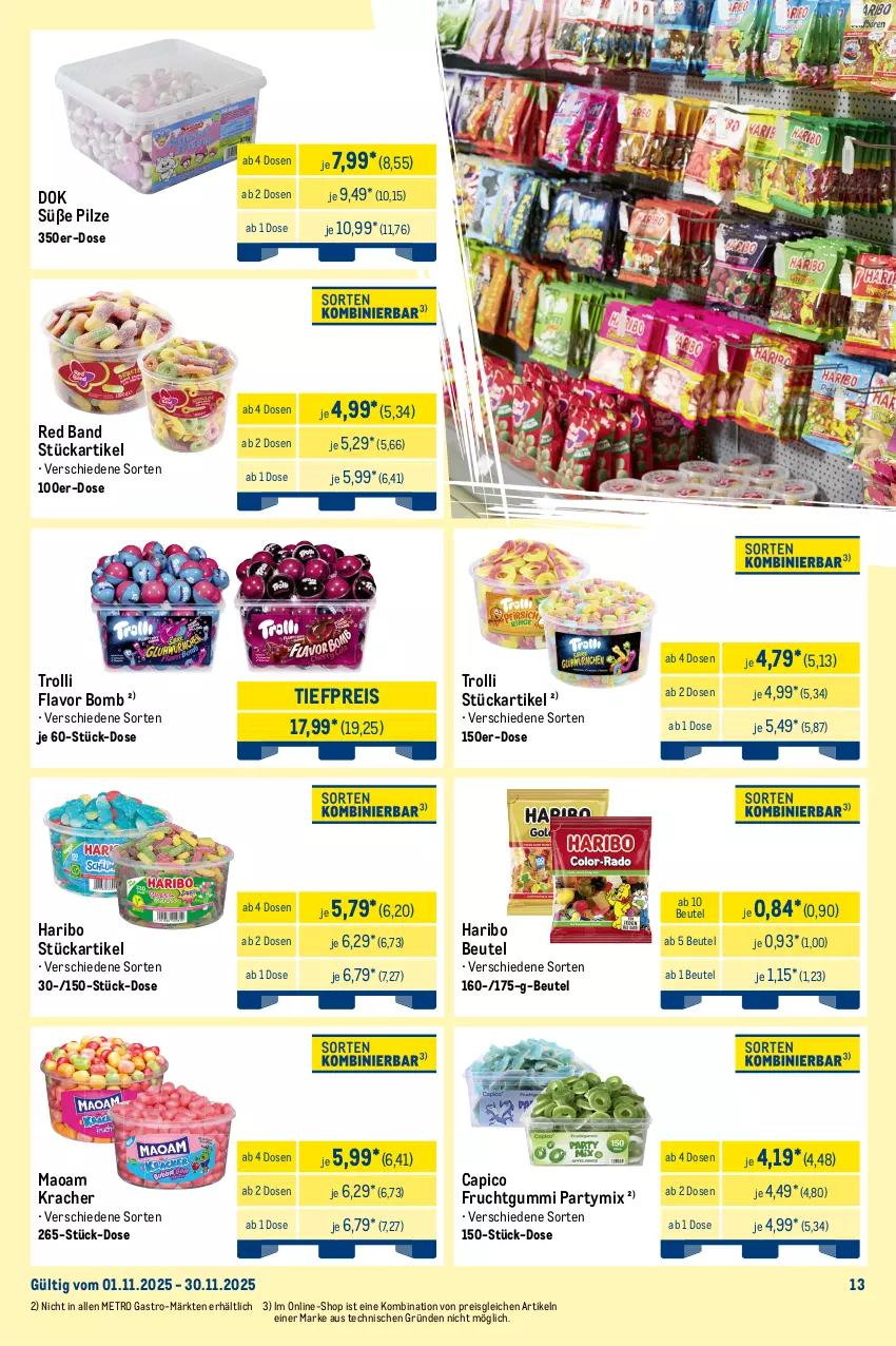 Aktueller Prospekt Metro - Monats-Mix - von 01.11 bis 30.11.2025 - strona 13 - produkty: beutel, Cap, cola, eis, frucht, fruchtgummi, haribo, kracher, kräuter, maoam, Metro, metro gastro, pilze, reis, Ricola, Ti, tiefpreis, trolli, zucker