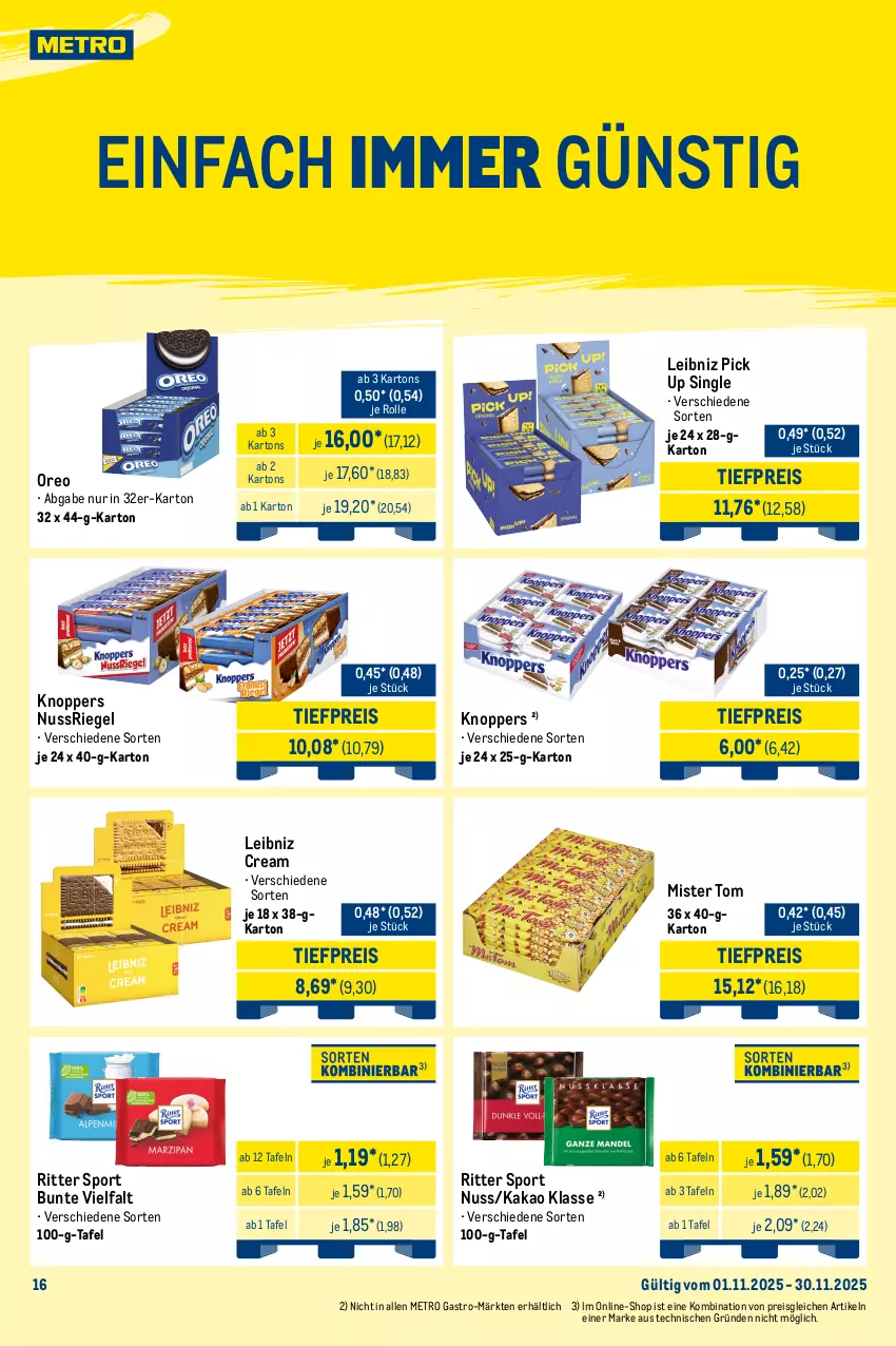 Aktueller Prospekt Metro - Monats-Mix - von 01.11 bis 30.11.2025 - strona 16 - produkty: Becher, beutel, decke, Deckel, eis, kaffee, kakao, Kinder, knoppers, lack, leibniz, Metro, metro gastro, nuss, nussriegel, oreo, reis, riegel, ritter, ritter sport, sahne, Sport, Ti, tiefpreis, zucker