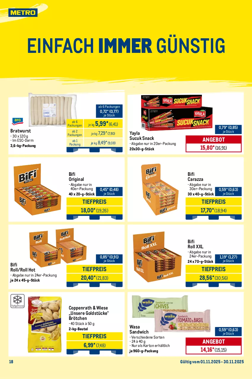 Aktueller Prospekt Metro - Monats-Mix - von 01.11 bis 30.11.2025 - strona 18 - produkty: angebot, auto, beleuchtung, beutel, bifi, bratwurst, brötchen, coppenrath, eis, elle, erde, gin, Glastür, Goldstücke, kaffee, kaffeevollautomat, kühlschrank, Metro, reis, rum, sandwich, Schrank, snack, Sucuk, tasse, teller, Ti, tiefpreis, tisch, vitrine, wasa, wasser, wassertank, wurst, ZTE