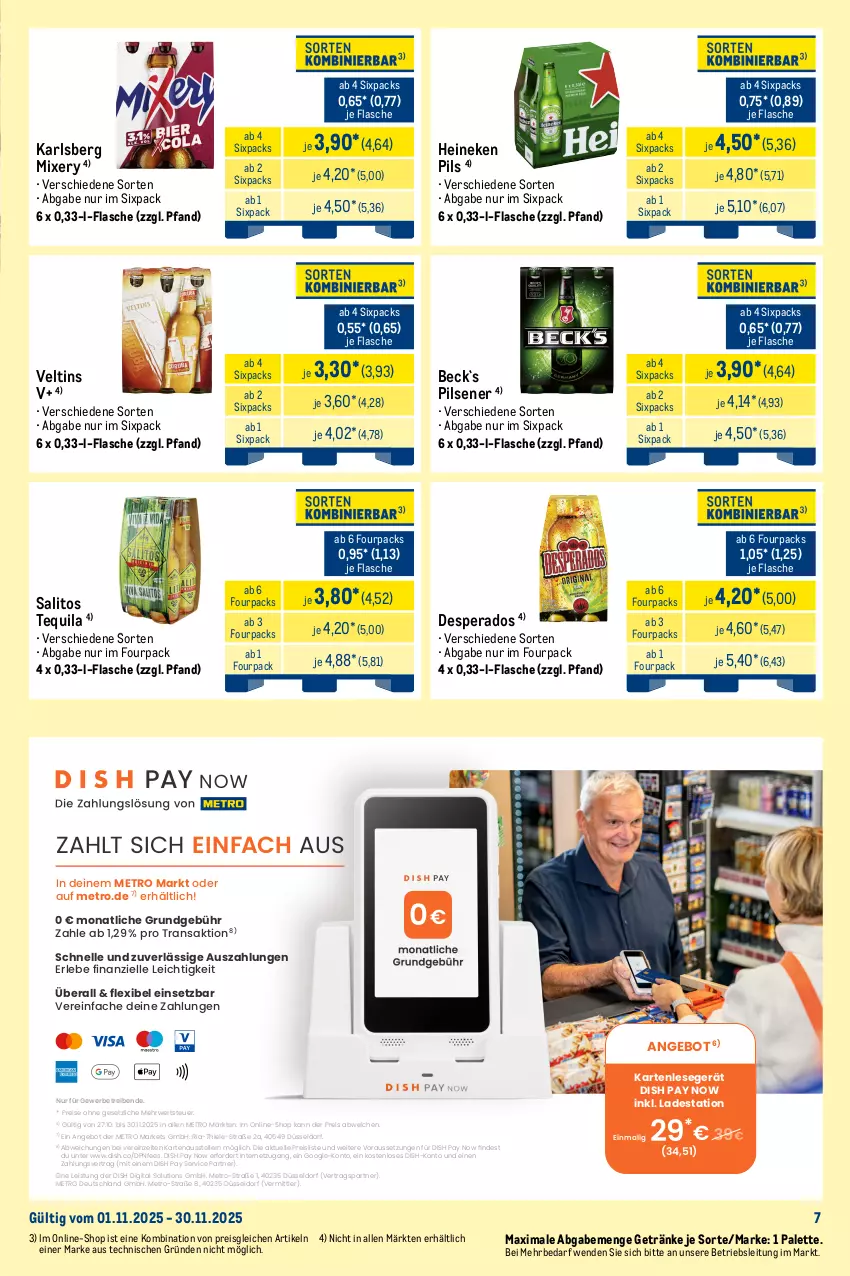 Aktueller Prospekt Metro - Monats-Mix - von 01.11 bis 30.11.2025 - strona 7 - produkty: angebot, bitburger, burger, desperados, eis, elle, flasche, getränk, getränke, gin, heineken, karlsberg, karlsberg mixery, krombache, krombacher, krombacher pils, Metro, Mixer, mixery, Palette, pils, pilsener, premium pils, reis, Ria, rwe, steiner, teller, tequila, Ti, veltins, warsteiner, Zelt