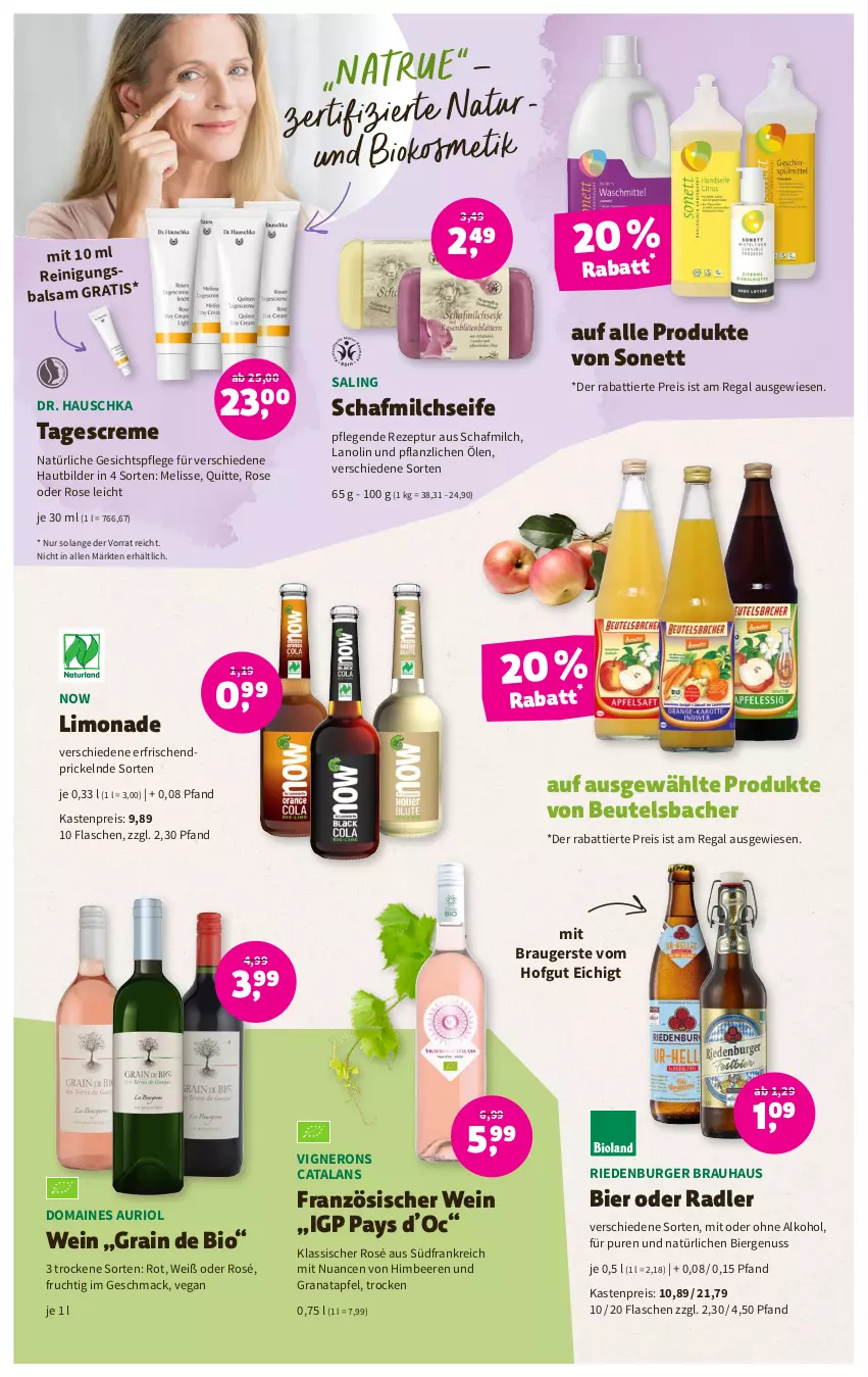 Aktueller Prospekt Denns Biomarkt - Prospekte - von 24.05 bis 06.06.2023 - strona 11 - produkty: alkohol, apfel, balsam, beere, beeren, beutel, bier, bio, burger, creme, eis, flasche, frucht, gesichtspflege, grana, granatapfel, himbeer, himbeere, himbeeren, hofgut, kosmetik, limo, limonade, mac, milch, natur, nero, Nuance, nuss, oder radler, ohne alkohol, radler, Rana, regal, Reinigung, reis, rezept, Seife, tagescreme, Ti, wein