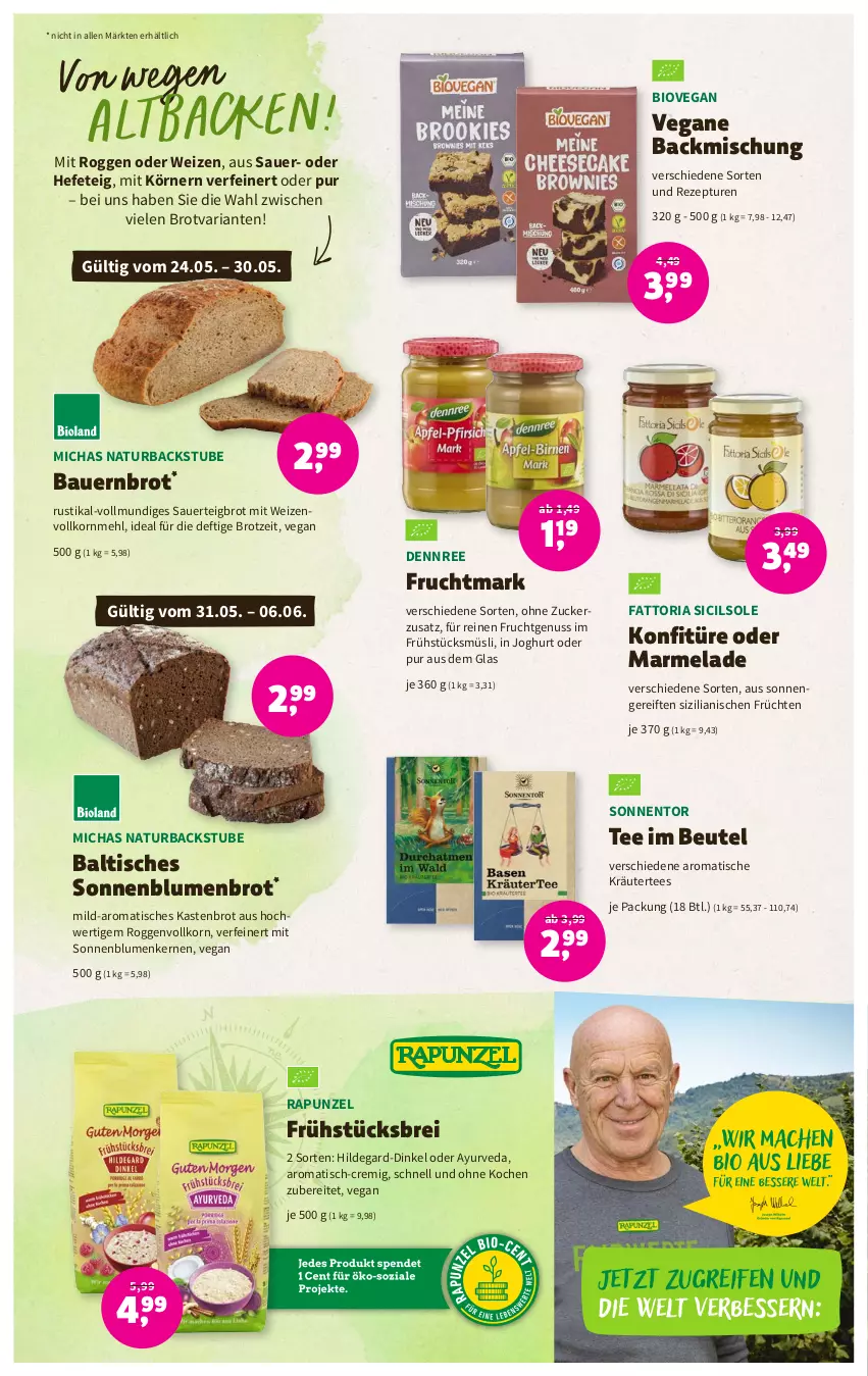 Aktueller Prospekt Denns Biomarkt - Prospekte - von 24.05 bis 06.06.2023 - strona 8 - produkty: auer, backmischung, Bau, Bauer, beutel, bio, blume, blumen, Brei, brot, dennree, frucht, früchte, früchten, Fruchtmark, Hefe, joghur, joghurt, konfitüre, korn, kräuter, marmelade, mehl, müsli, natur, nuss, rezept, Ria, sonnenblume, sonnenblumen, Sonnenblumenbrot, Sonnenblumenkerne, sonnenblumenkernen, stube, tee, Ti, tisch, zucker