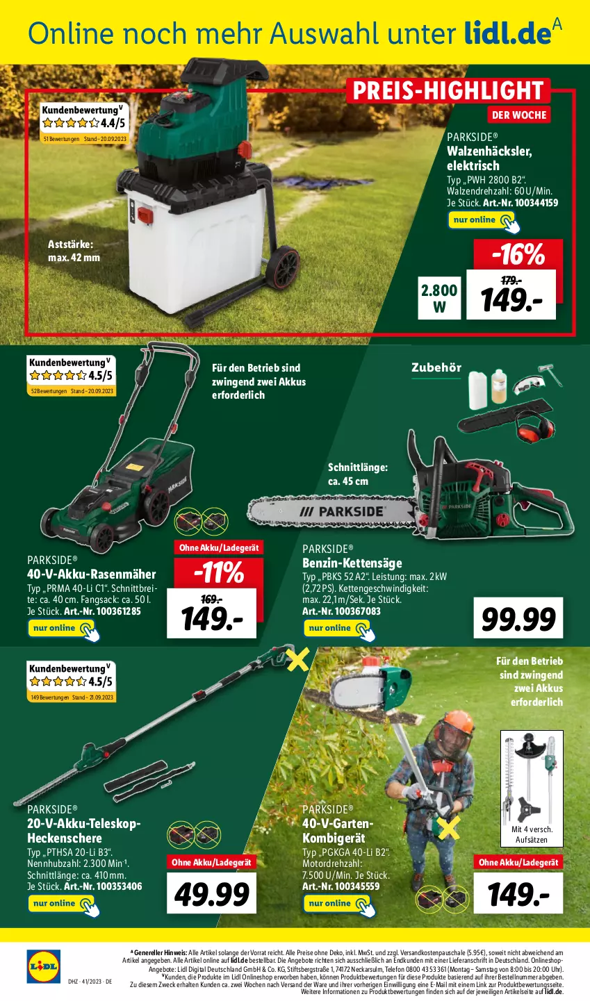 Aktueller Prospekt Lidl - Aktionsprospekt - von 09.10 bis 14.10.2023 - strona 22 - produkty: akku, akku-rasenmäher, angebot, angebote, Brei, eis, elle, Garten, heckenschere, Kette, ladegerät, ndk, Parkside, rasen, rasenmäher, reis, rel, sac, säge, Schal, Schale, Schere, telefon, Teleskop, Ti, uhr, weck