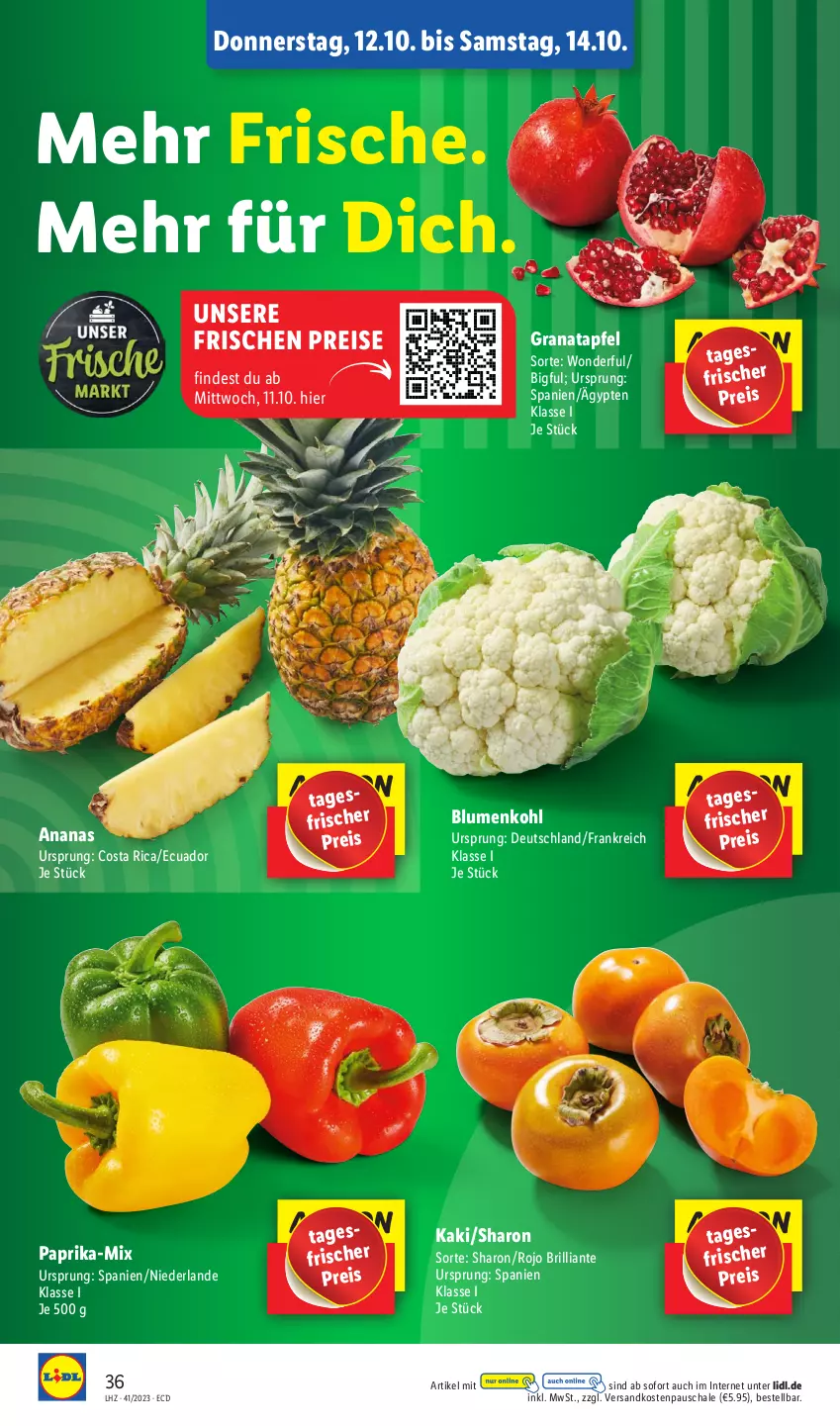 Aktueller Prospekt Lidl - Aktionsprospekt - von 09.10 bis 14.10.2023 - strona 52 - produkty: ananas, apfel, blume, blumen, blumenkohl, eis, grana, granatapfel, Kaki, ndk, paprika, Rana, reis, sana, Schal, Schale, Ti