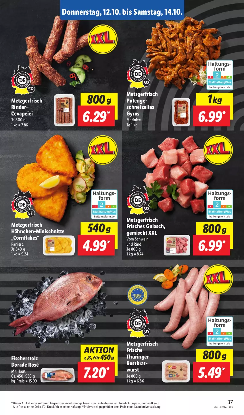 Aktueller Prospekt Lidl - Aktionsprospekt - von 09.10 bis 14.10.2023 - strona 53 - produkty: angebot, bratwurst, cevapcici, Dorade, eis, fisch, fische, Fischer, flakes, geschnetzeltes, gulasch, gyros, preisvorteil, pute, Putengeschnetzeltes, reis, rind, rinder, ring, rostbratwurst, schwein, schwein und rind, thüringer rostbratwurst, Ti, vom schwein und rind, wein, wurst, Zelt, ZTE