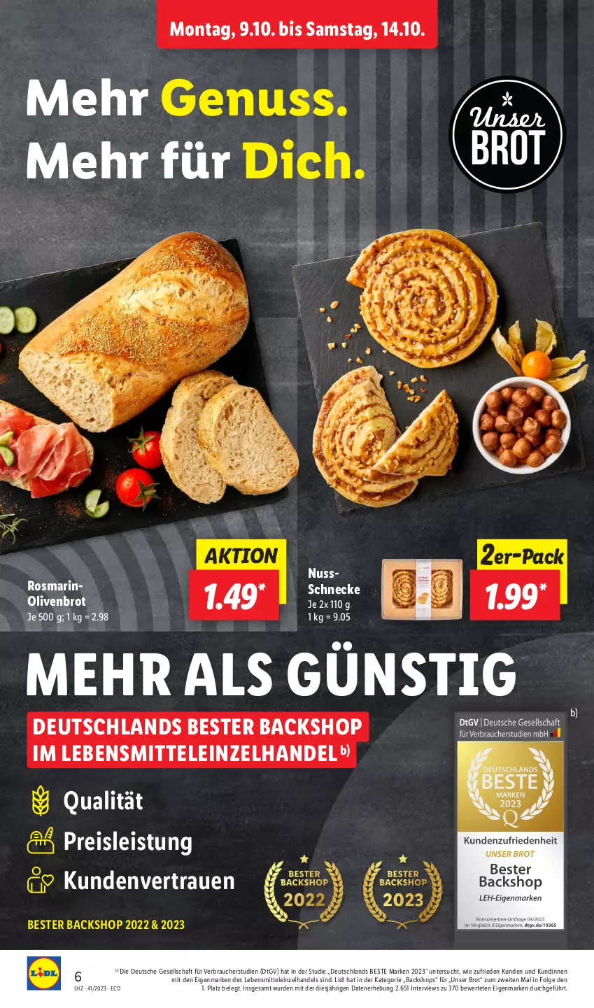 Aktueller Prospekt Lidl - Aktionsprospekt - von 09.10 bis 14.10.2023 - strona 6 - produkty: brot, eis, lebensmittel, LG, nuss, Nussschnecke, olive, oliven, Rauch, reis, rosmarin, Ti