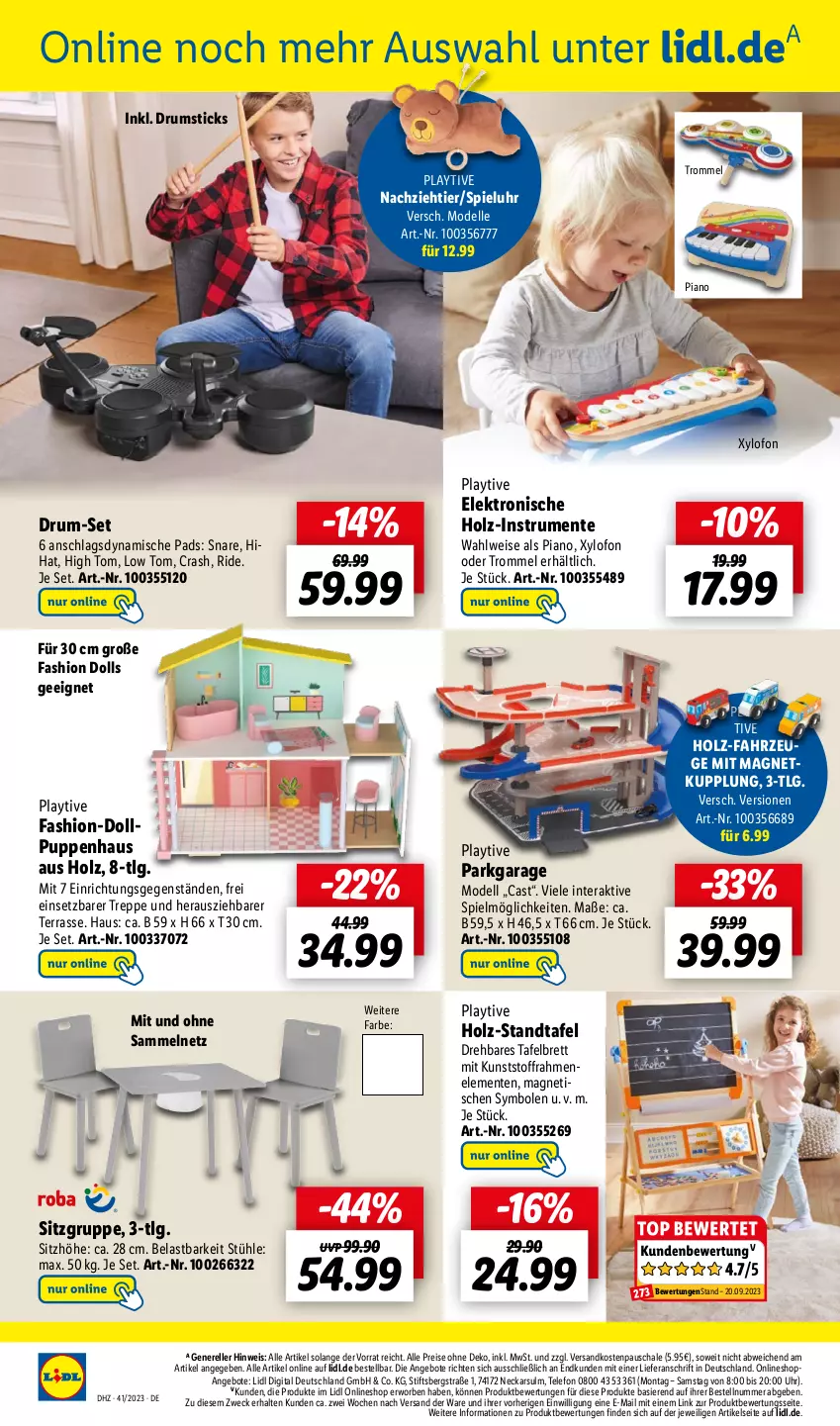 Aktueller Prospekt Lidl - Aktionsprospekt - von 09.10 bis 14.10.2023 - strona 60 - produkty: angebot, angebote, dell, eis, Elektro, elle, ente, Holz, LG, Mode, ndk, Puppe, reis, rel, rum, Schal, Schale, Sitzhöhe, Stühl, telefon, Ti, tisch, trommel, uhr, weck