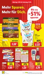 Gazetka promocyjna Lidl - Aktionsprospekt - Gazetka - ważna od 14.10 do 14.10.2023 - strona 10 - produkty: Buko, dulano, eis, elle, filet, frischkäse, Geflügel, gin, heinz, jacobs, Käse, ketchup, Kinder, mayonnaise, ndk, reis, rouladen, Schal, Schale, schoko, schoko-bons, teller, Ti, tomate, tomaten, tomatenketchup, Yo