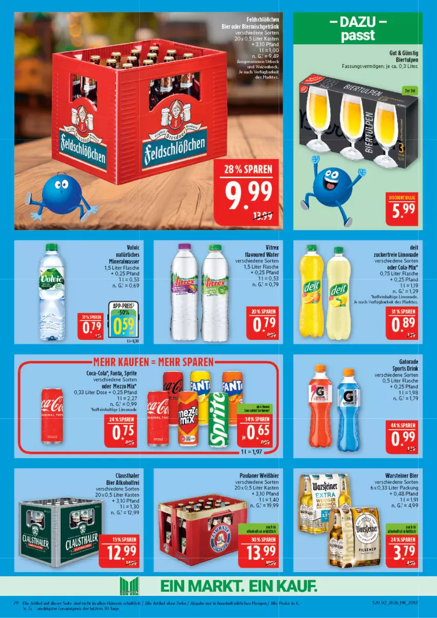 Aktueller Prospekt Marktkauf - Prospekt - von 04.01 bis 10.01.2026 - strona 20 - produkty: alkohol, Alwa, aust, bier, clausthaler, coca-cola, cola, deit, drink, eis, fanta, flasche, limo, limonade, Mezzo Mix, mineralwasser, natürliches mineralwasser, Paula, paulaner, reis, Sport, sprite, steiner, Ti, vitrex, volvic, volvic natürliches, warsteiner, wasser, Yo, ZTE, zucker