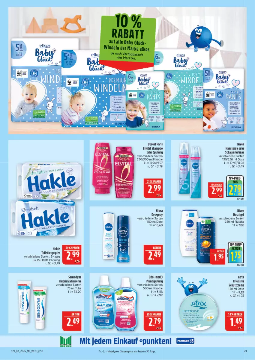 Aktueller Prospekt Marktkauf - Prospekt - von 04.01 bis 10.01.2026 - strona 23 - produkty: Atrix, creme, deo, deospray, duschgel, eis, flasche, haarspray, hakle, mundspülung, nivea, Odol, Odol-med 3, papier, reis, schaumfestiger, Schutzcreme, sensodyne, sensodyne fluorid, shampoo, spülung, tee, Ti, toilettenpapier, zahncreme, ZTE