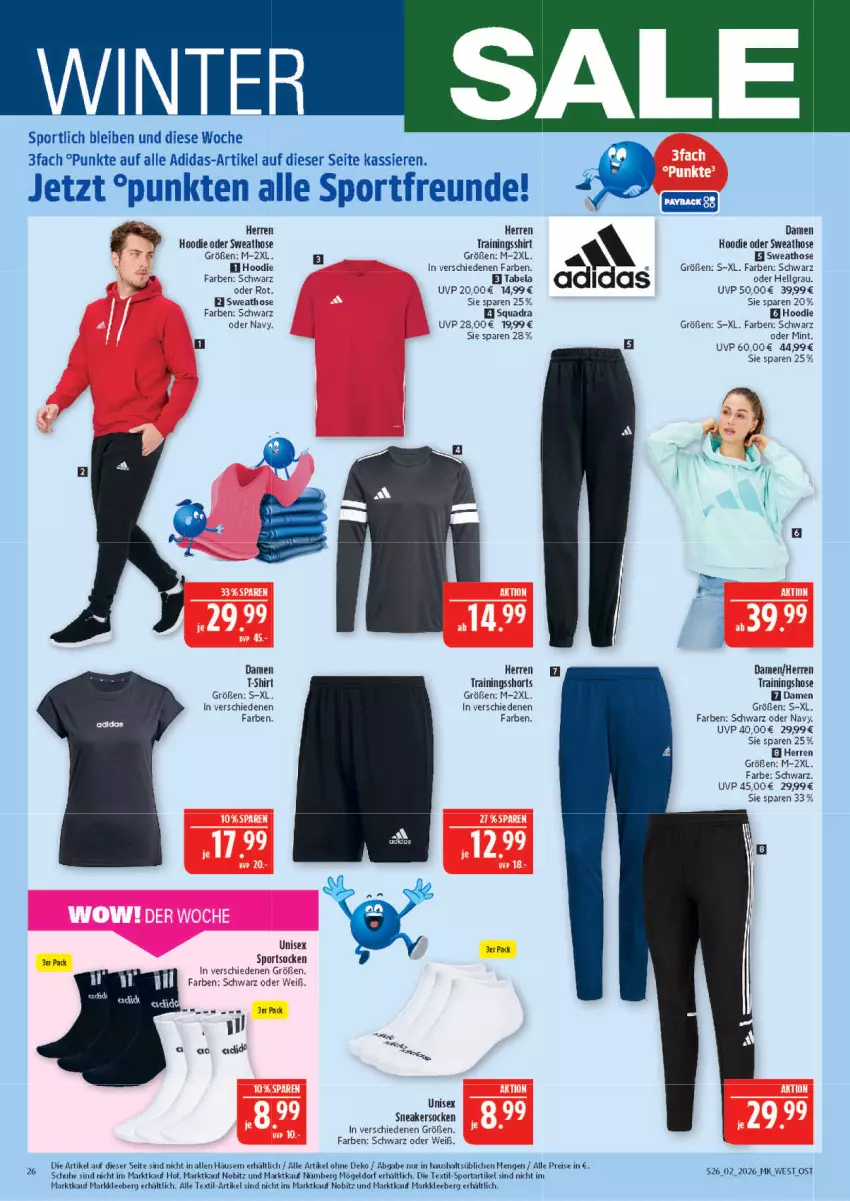 Aktueller Prospekt Marktkauf - Prospekt - von 04.01 bis 10.01.2026 - strona 26 - produkty: Adidas, eis, hose, LG, mint, reis, schuhe, shirt, shorts, sneaker, sneakersocken, socken, Sport, sportsocken, Sweathose, T-Shirt, Ti, Trainingshose