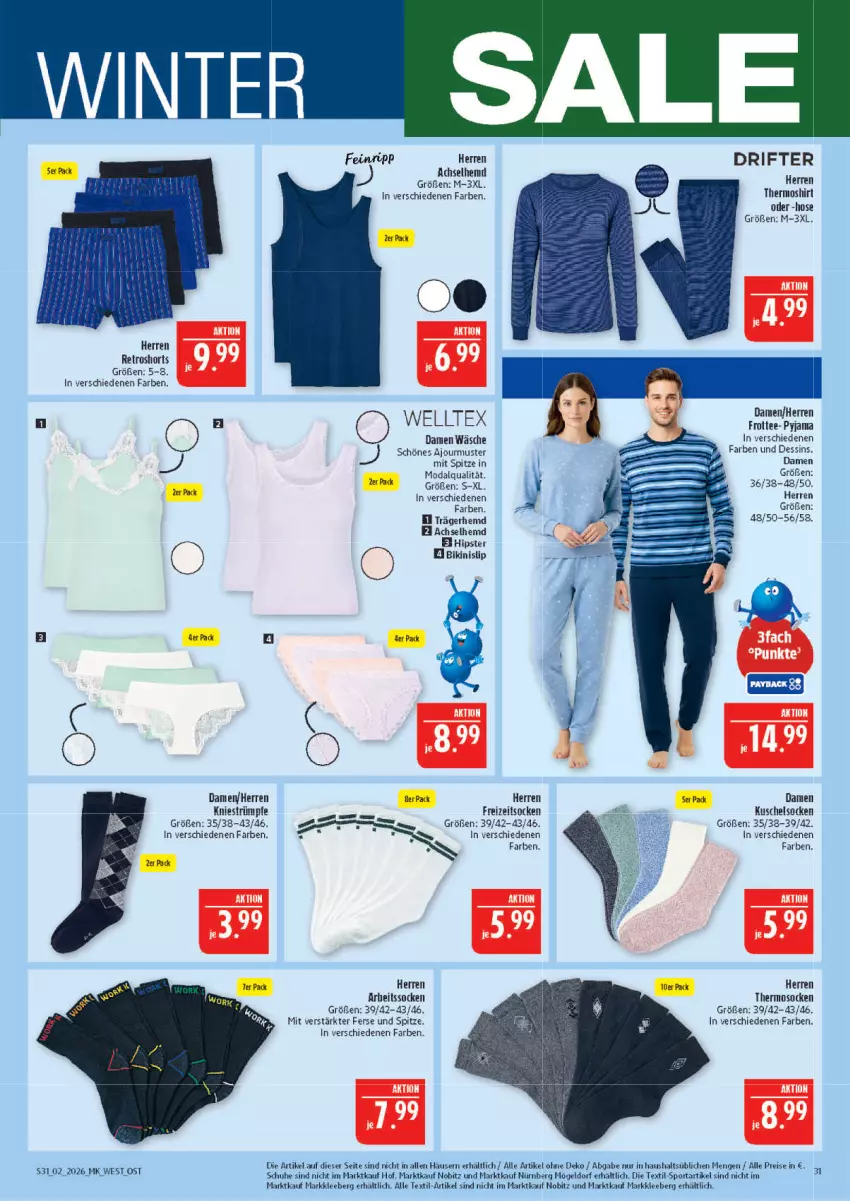 Aktueller Prospekt Marktkauf - Prospekt - von 04.01 bis 10.01.2026 - strona 31 - produkty: Arbeitssocken, bikini, eis, Freizeitsocken, hemd, hose, Kuschelsocken, Pyjama, reis, retroshorts, schuhe, shirt, shorts, slip, socken, Sport, strümpfe, tee, Thermoshirt, Ti
