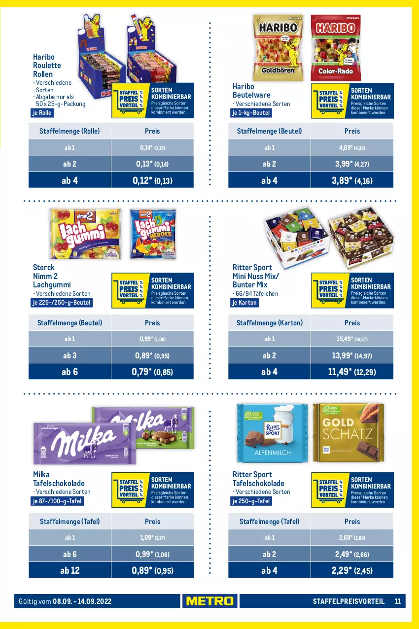 Aktueller Prospekt Metro - Food - von 08.09 bis 14.09.2022 - strona 11 - produkty: auer, beutel, eis, erde, geback, Gemüseschnitzel, haribo, kuchen, lachgummi, mam, milka, Nimm 2, nuss, preisvorteil, reis, ring, ritter, ritter sport, schnitzel, schoko, schokolade, Sport, storck, tafelschokolade, Ti, vita, zwiebel