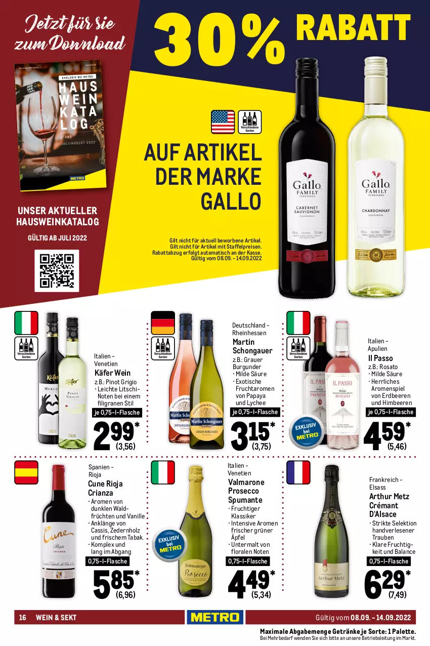 Aktueller Prospekt Metro - Food - von 08.09 bis 14.09.2022 - strona 16 - produkty: auer, auto, beere, beeren, berliner, berliner luft, bombay sapphire, burgunder, cassis, chia, cin, dell, ecco, eier, eierlikör, eis, elle, erdbeere, erdbeeren, flasche, frucht, früchte, früchten, gallo, getränk, getränke, gin, grauer burgunder, himbeer, himbeere, himbeeren, Holz, käfer, kräuter, kräuterlikör, kuemmerling, LG, likör, limo, merl, ouzo, ouzo 12, Palette, Papaya, passo, pfeffer, pfefferminzlikör, Pinot, pinot grigio, pircher, prosecco, puma, reis, Ria, rioja, rosato, sac, sapphire, sekt, spirituosen, spumante, Ti, tisch, top-hit, trauben, vanille, Vecchia Romagna, verpoorten, wein, wodka