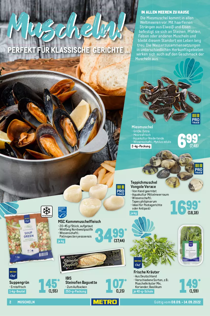 Aktueller Prospekt Metro - Food - von 08.09 bis 14.09.2022 - strona 2 - produkty: antipasti, apfel, aqua, asti, baguette, barilla, basilikum, beutel, classico, De Cecco, ecco, eis, flasche, fleisch, Frische Pasta, getränk, getränke, gin, knoblauch, Koriander, korn, kräuter, mac, Muscheln, Ofen, olive, oliven, olivenöl, oro di parma, Palette, pasta, Pastagericht, Ria, rum, Schal, Schale, steinofen, suppe, suppen, teppich, Ti, tomate, tomaten, vanille, wasser, Wild