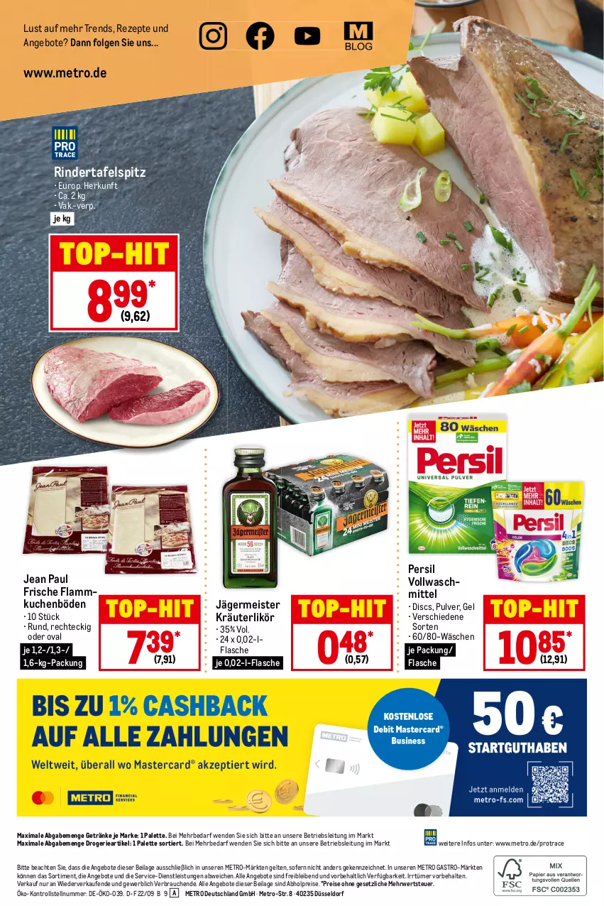 Aktueller Prospekt Metro - Food - von 08.09 bis 14.09.2022 - strona 20 - produkty: abholpreise, angebot, angebote, eis, flammkuchen, flasche, Germ, getränk, getränke, ilag, jägermeister, kräuter, kräuterlikör, kuchen, lamm, LG, likör, Meister, Metro, metro gastro, Palette, persil, Rauch, reis, rezept, rezepte, rind, rinder, rwe, tafelspitz, Ti, top-hit, vollwaschmittel, waschmittel