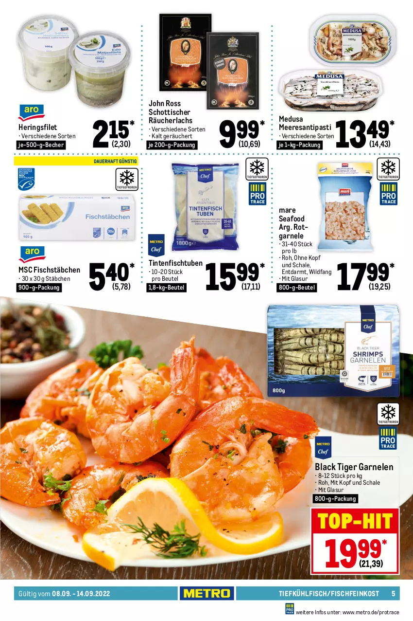 Aktueller Prospekt Metro - Food - von 08.09 bis 14.09.2022 - strona 5 - produkty: Abtei, angebot, angebote, antipasti, aqua, asti, Becher, beutel, braten, eis, elle, feinkost, filet, fisch, Fischfeinkost, fischstäbchen, fleisch, frischfisch, garnelen, hering, Herings, ideal zum braten, küche, lachs, lack, LG, mac, Metro, Ragout, Räucherlachs, reis, resa, ring, saft, Saibling, Schal, Schale, scholl, schott, Seesaiblingsfilet, steak, steaks, Ti, tisch, top-hit, Wild