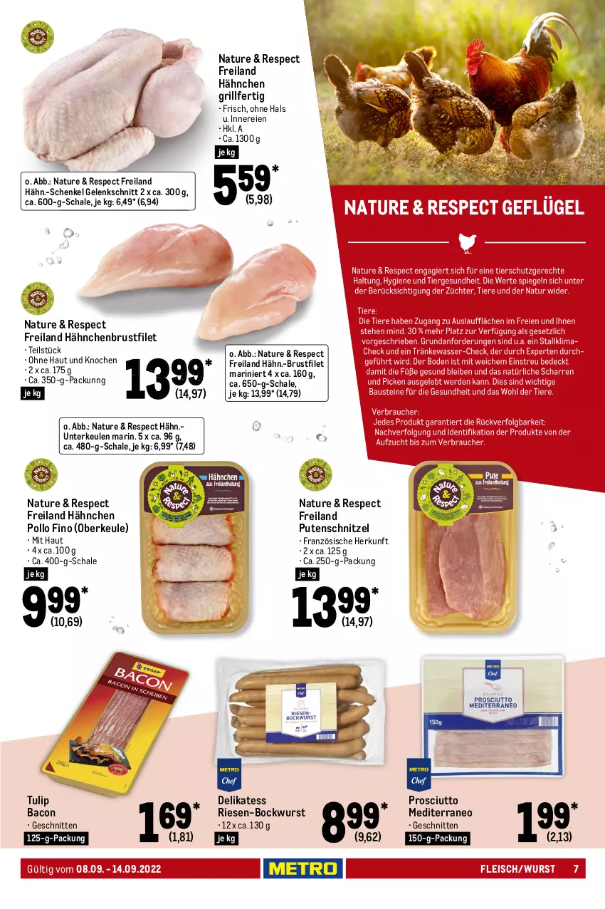 Aktueller Prospekt Metro - Food - von 08.09 bis 14.09.2022 - strona 7 - produkty: bacon, beef, beko, bockwurst, braten, bratwurst, brustfilet, decke, eis, elle, Falsches Filet, filet, fleisch, grill, hackfleisch, hähnchenbrust, hähnchenbrustfilet, henkel, lamm, Lammfleisch, Metro, natur, Pollo Fino, prosciutto, pute, putenschnitzel, reis, rind, rinder, rinderhackfleisch, roastbeef, Schal, Schale, schenkel, schnitten, schnitzel, schwein, schweine, schweinefleisch, schweinenacken, spare ribs, Spezi, steak, steaks, Ti, top-hit, tulip, weber, wein, weine, wurst